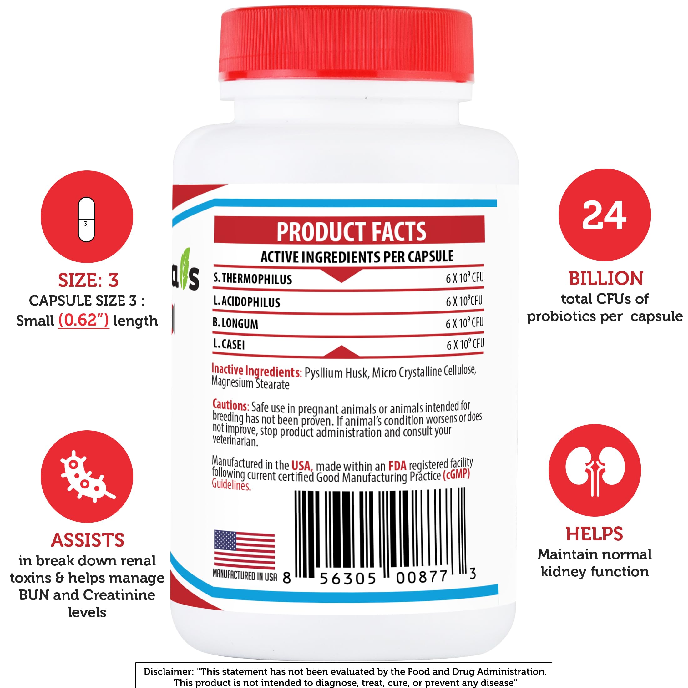 Azovast Plus Kidney Health Supplement for Dogs & Cats - 240 Capsules | No Refrigeration Needed | Supports Kidney Function & Manages Renal Toxins | Renal Care Supplement Made in USA | Ideal for Senior Pets & Pets with Kidney Issues