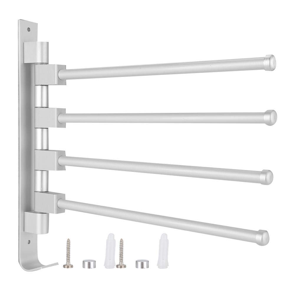 Space Aluminum Towel Storage Rack - 4 Rods with Hooks, Movable Bathroom Shelf for Home & Hotel Use | Perfect for Hanging Towels, Robes & Accessories in Bath, Spa or Laundry Room