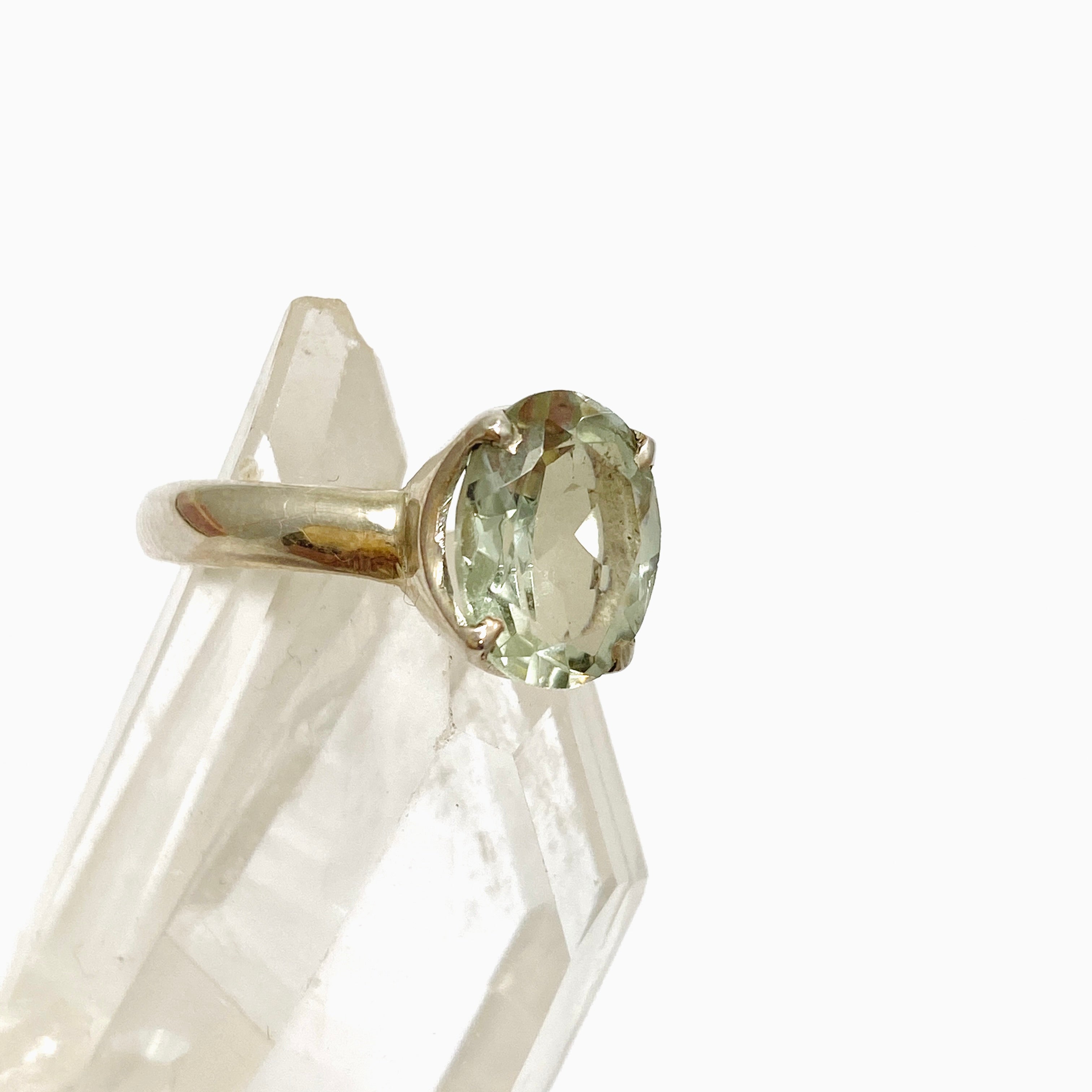 Prasiolite (Green Amethyst) Oval Faceted Ring - Size 4.5 - PRGJ626 - Elegant Jewelry for Women, Perfect for Weddings, Anniversaries & Special Occasions