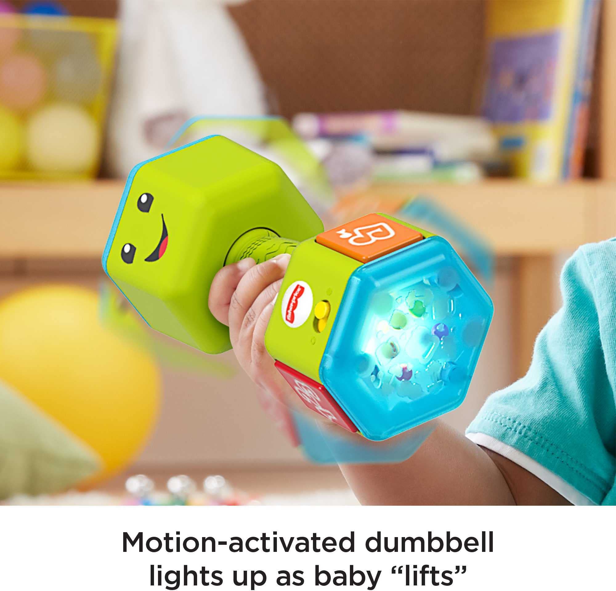 Fisher-Price Laugh & Learn Countin’ Reps Dumbbell Rattle Toy - Interactive Baby Toy with Lights & Music for Infants 6+ Months | Early Learning, Motor Skills Development, Playtime Fun