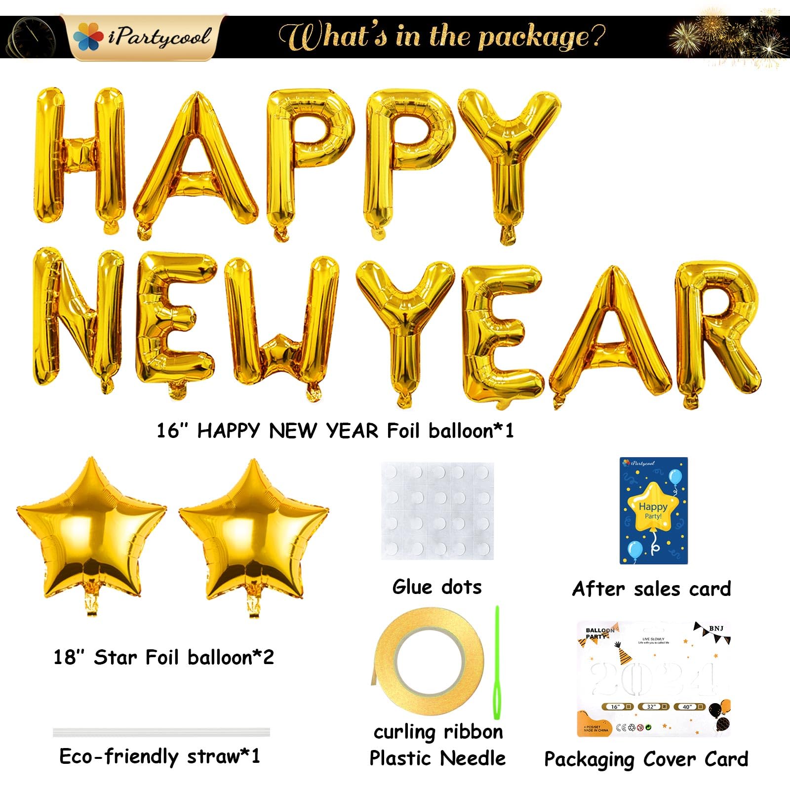 2025 Gold Happy New Year Banner & 16 Inch Balloons - NYE Party Decorations for Indoor/Outdoor Celebrations | New Year's Eve Party Supplies for Home, Office & Event Decor