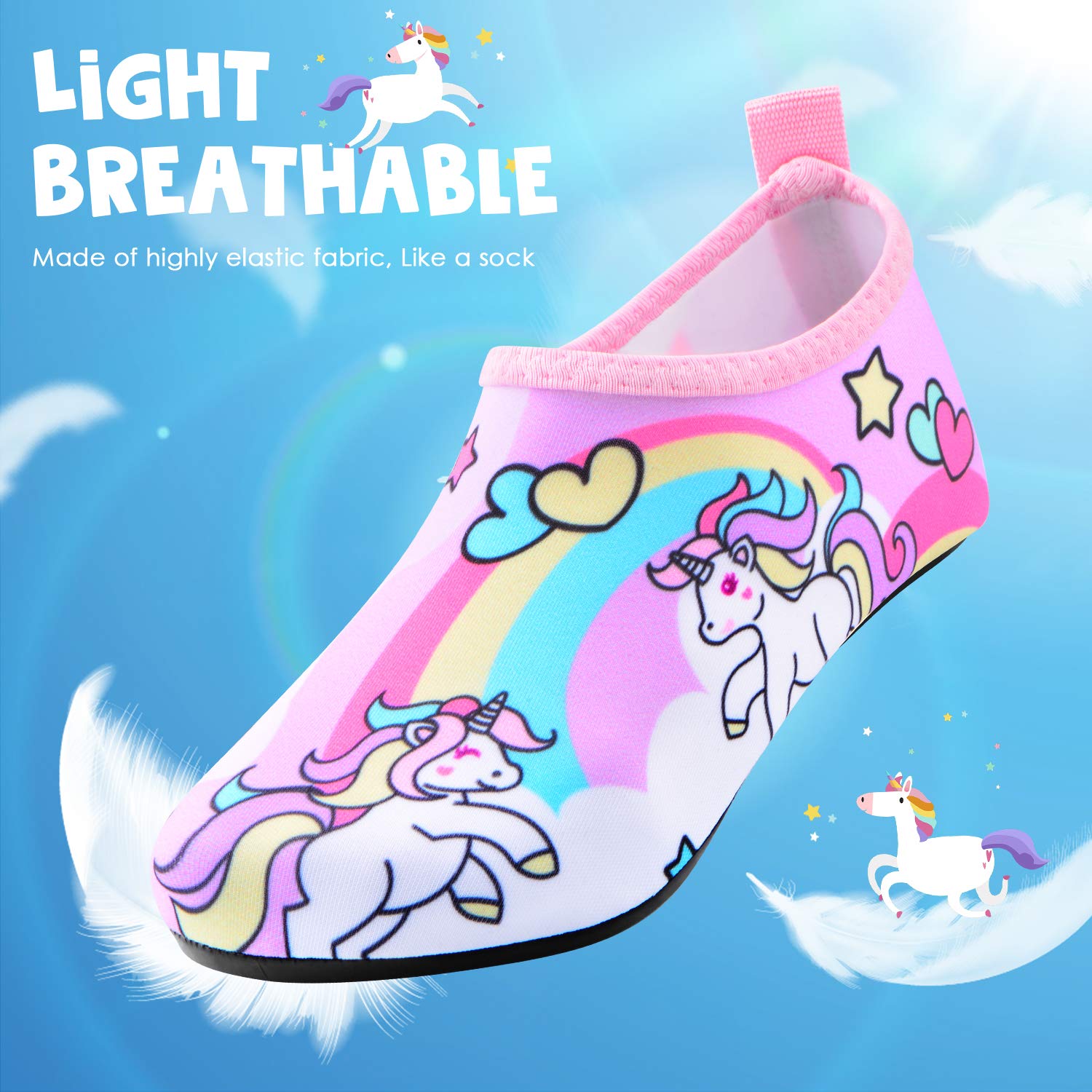 **Sunnywoo Kids Water Shoes for Boys & Girls - Quick-Dry Non-Slip Aqua Socks for Swimming, Beach, Pool & Outdoor Sports - Barefoot Water Skin Shoes for Toddlers & Children**