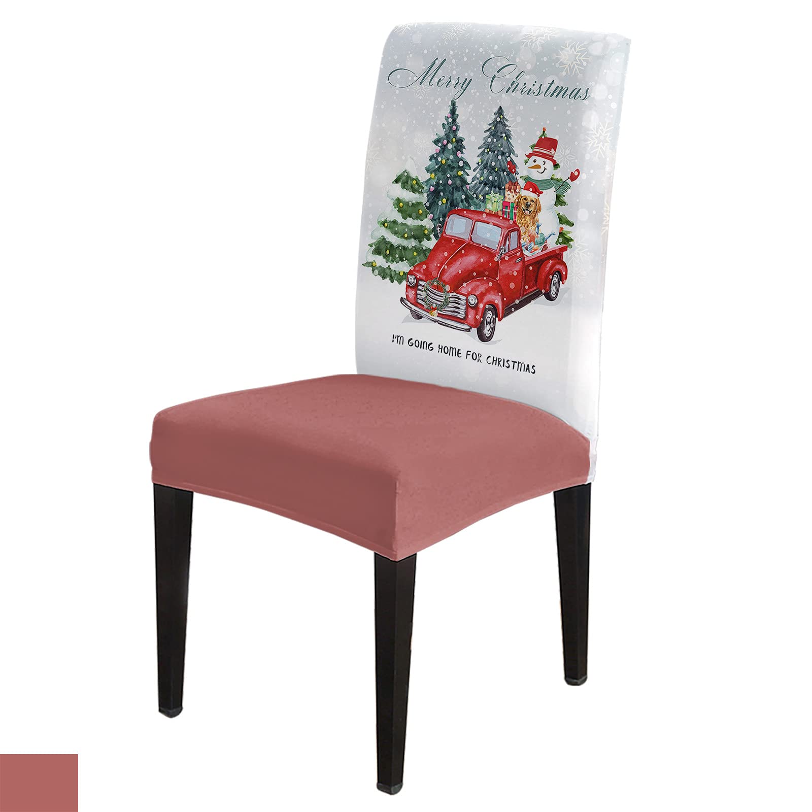 Christmas Red Car Snowman Dog Xmas Tree Printed Stretch Chair Covers - 6PCS Set for Dining Room, Kitchen, Party, Hotel & Wedding Decor | Winter Snowflake Slipcovers for Festive Home & Holiday Gatherings