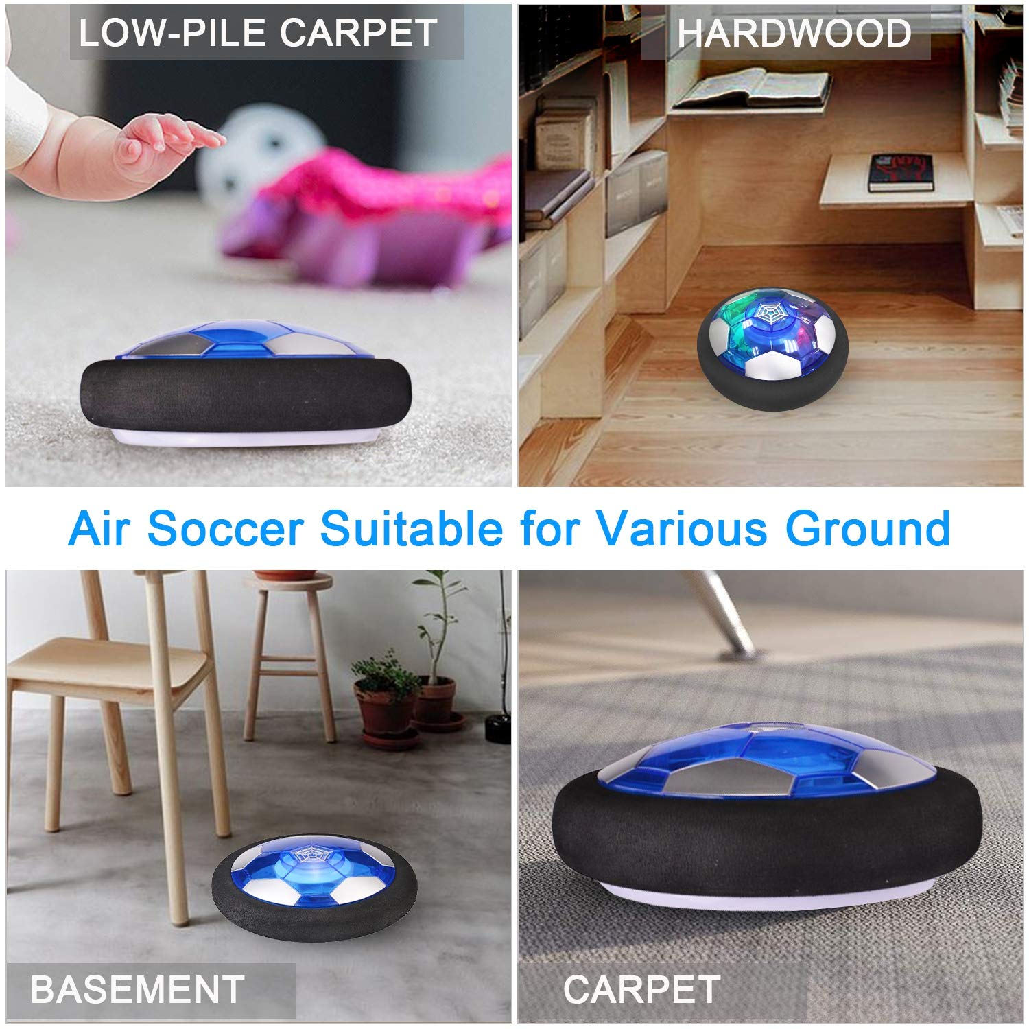 **TURNMEON 2 Pack Rechargeable Hover Soccer Ball with LED Lights & Foam Bumper - Indoor Floating Soccer Toy for Kids, Boys & Girls - Perfect Holiday, Valentine's Day Gift (Black) - Fun for Playrooms, Birthday Parties & Backyard Games**