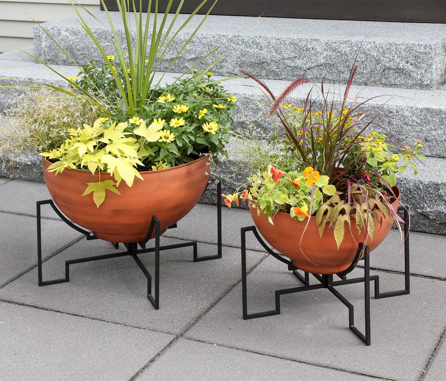 Jane Planters with Steel Patina Bowls - Modern Indoor/Outdoor Flower Pots for Home, Office & Garden Decor | Perfect for Succulents, Herbs & Small Plants
