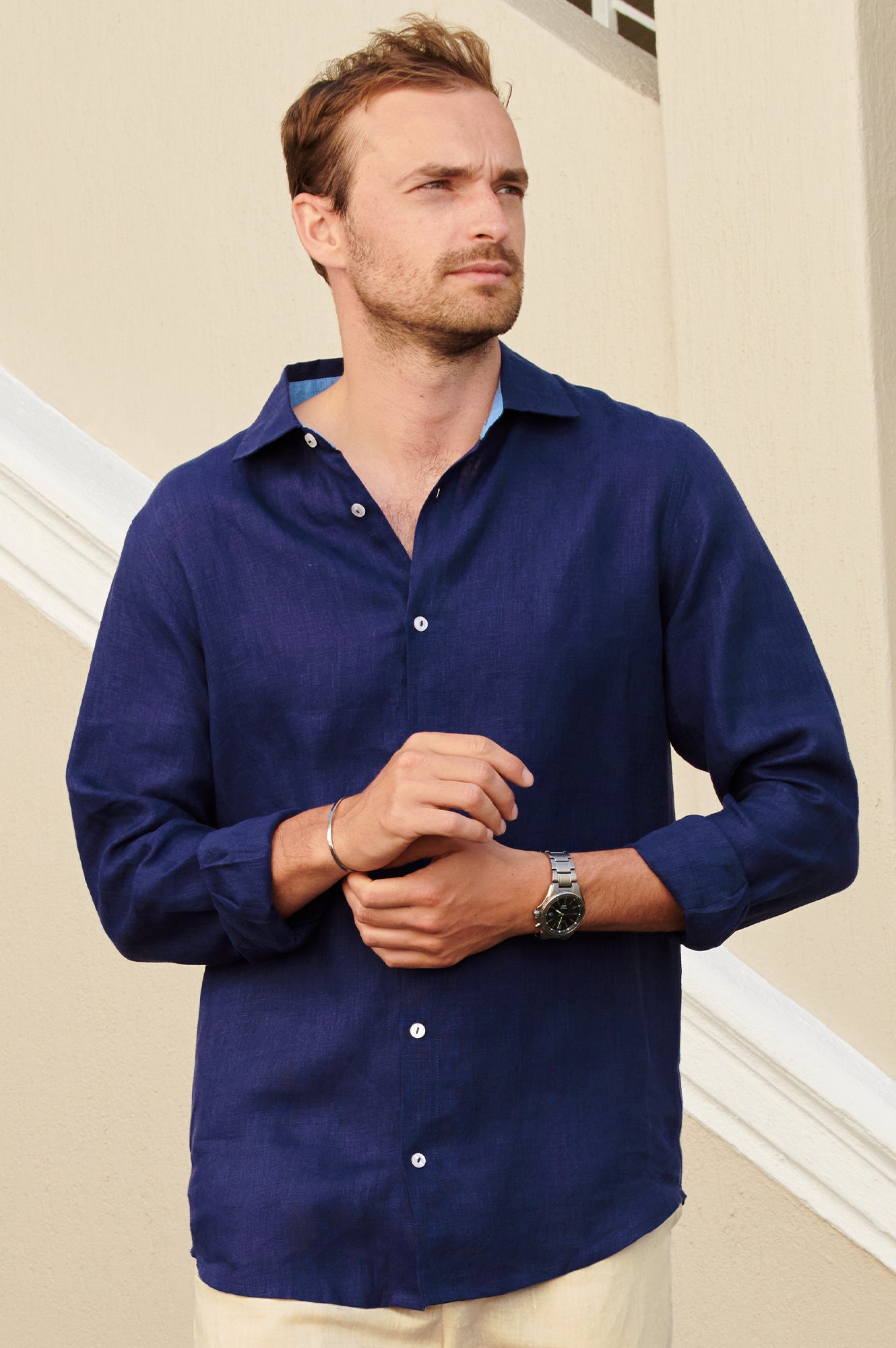 Premium Men's Linen Shirt - Navy Blue | Breathable & Comfortable Summer Casual Wear for Outdoor Activities & Travel
