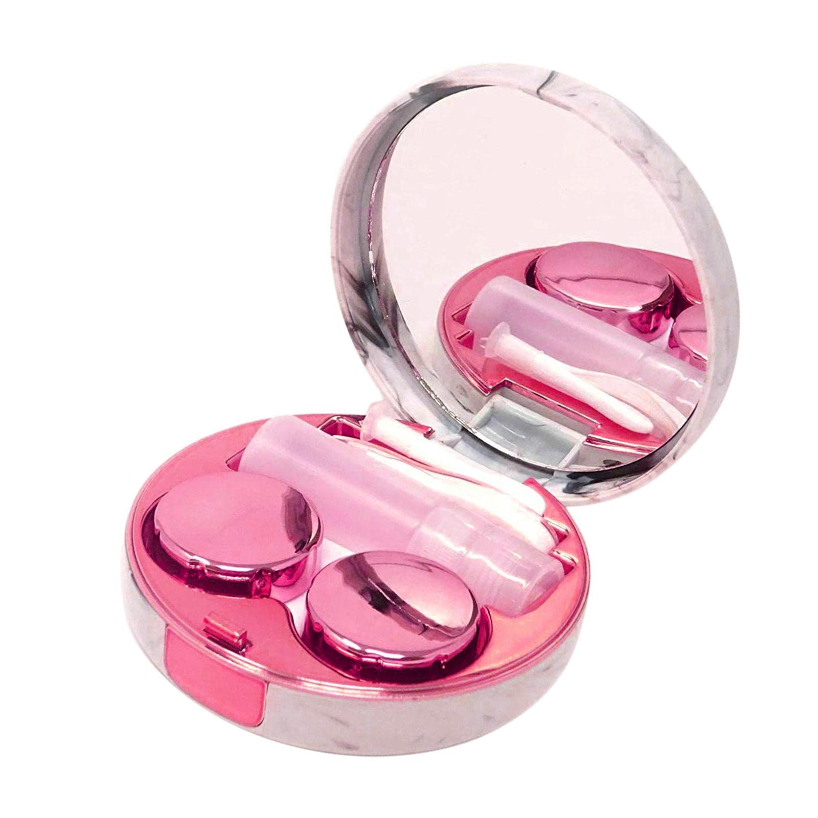 2X Case Lens Care Kit with Mirror & Tweezers - Rose Red Contact Lens Accessories for Easy Storage & Cleaning | Perfect for Travel, Home & Daily Use
