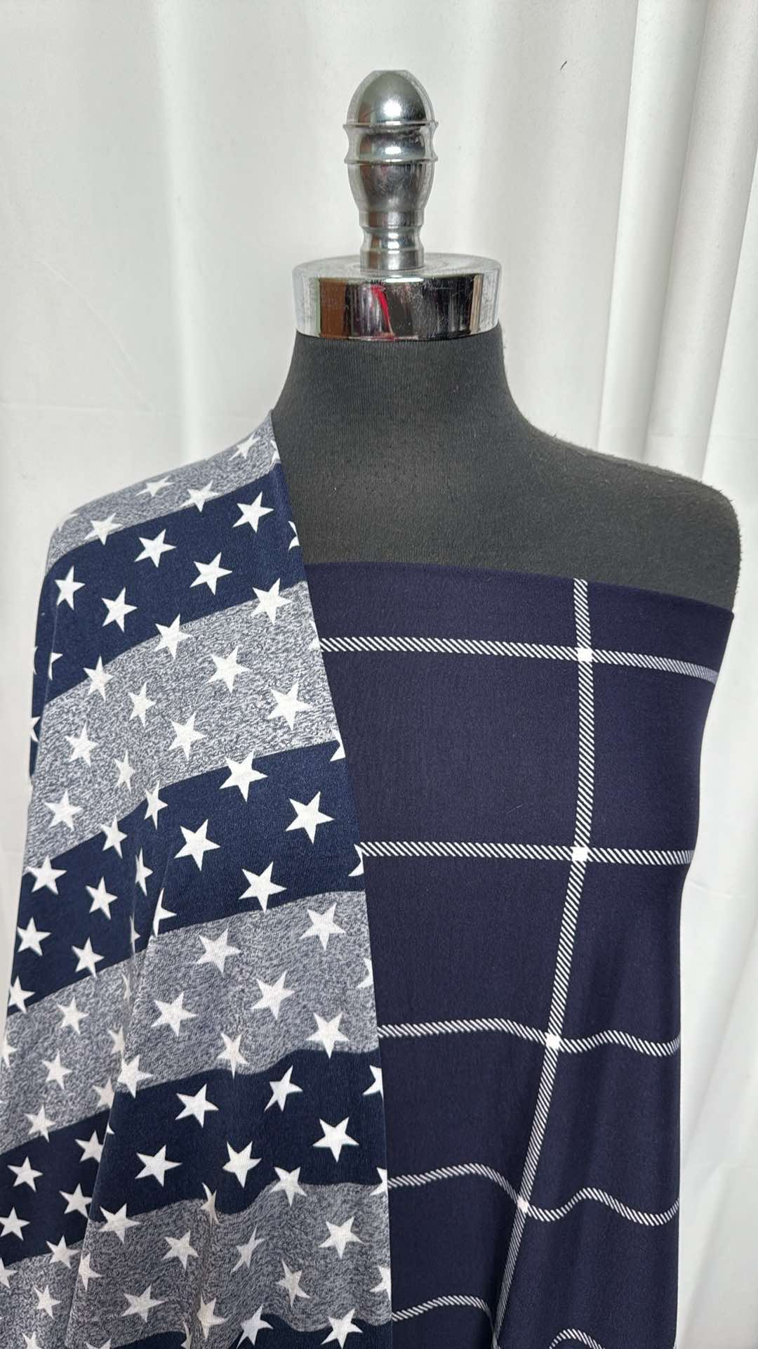 Stars & Stripes Jersey & Navy Windowpane Fabric Bundle - 2 Yards Patriotic Stars & Stripes PRS Jersey & 1+ Yard Navy Windowpane DBP Fabric A27241 | Perfect for DIY Crafts, Quilting, and Patriotic Home Decor