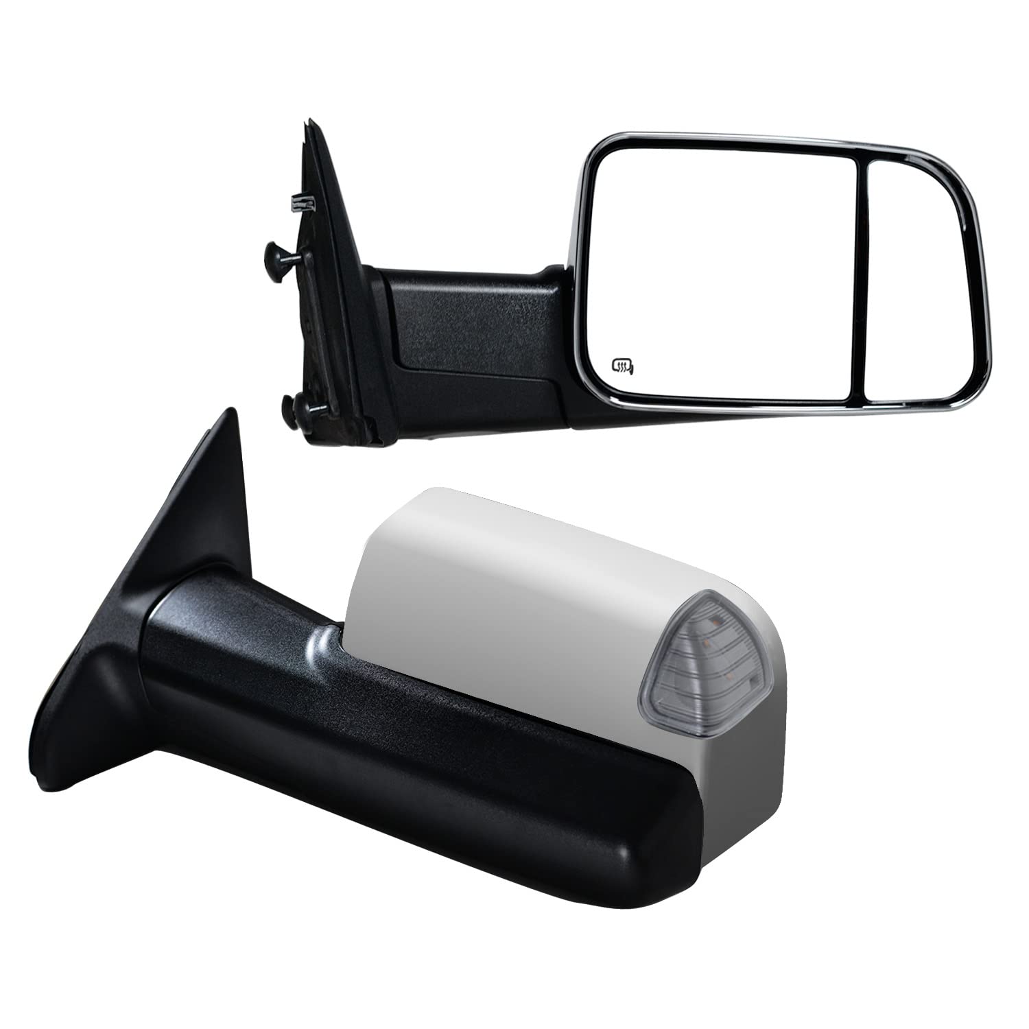 Heated Power Towing Mirrors with Turn Signal & Puddle Lights - Compatible with 2009-2018 Ram 1500/2500/3500 Pickup Trucks - Chrome Left+Right Set for Enhanced Visibility & Safety (Perfect for Towing, Off-Roading & Night Driving)
