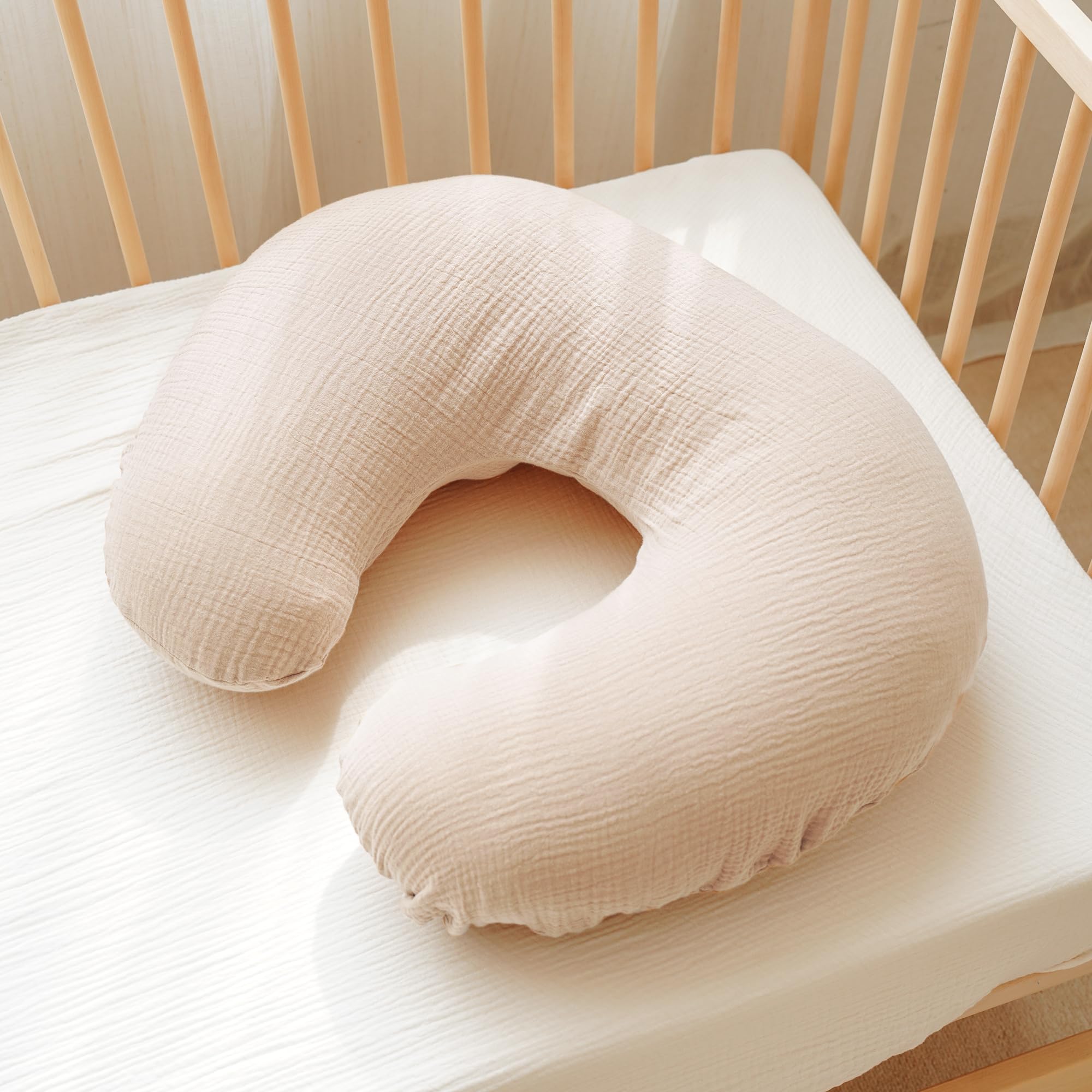 Konssy Muslin Nursing Pillow Covers - Soft & Breathable Breastfeeding Pillow Covers for Newborns (2 Pack, Fog Green & Cream) | Perfect for Nursing, Baby Shower Gifts & Nursery Decor