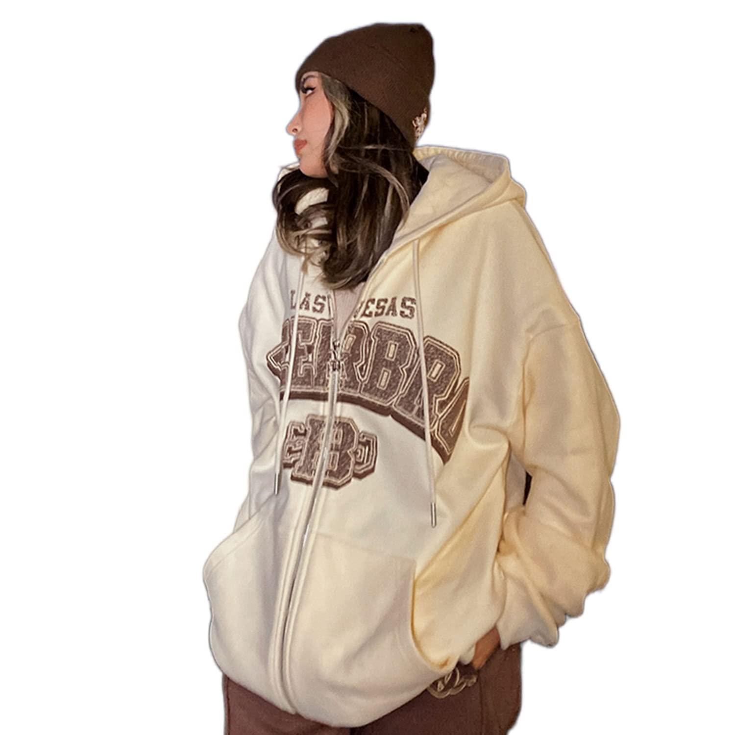 2022 Women's Y2K Vintage Zip-Up Hoodie - Oversized Long Sleeve Fairycore Sweatshirt Jacket for Fall | Fairy Grunge Aesthetic Outfit for Streetwear, Casual Wear & Instagram Fashion