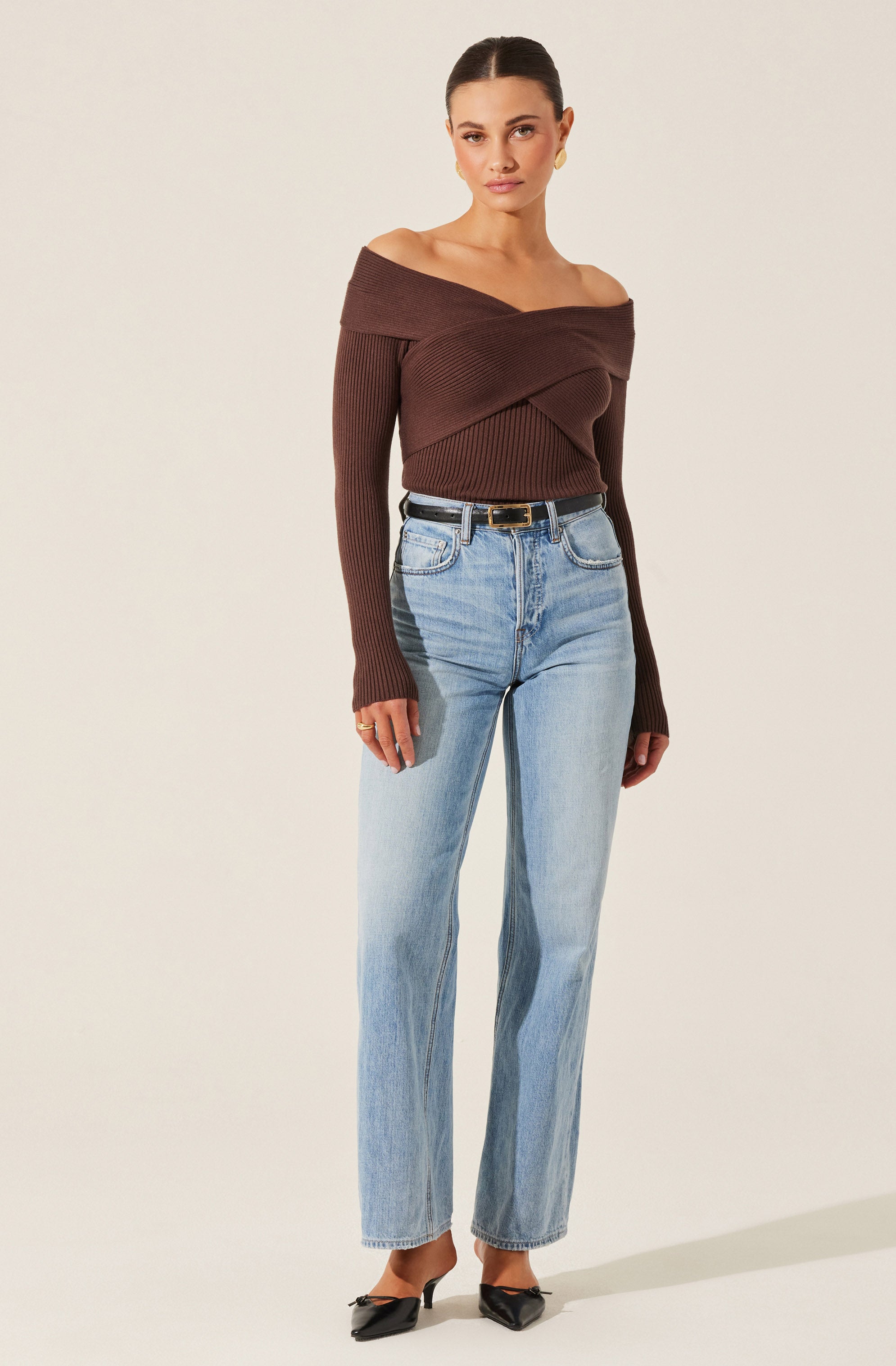 Off Shoulder Crossover Sweater Women's Fashion - Casual Knit Pullover for Fall & Winter - Perfect for Date Night, Office Wear & Weekend Outfits