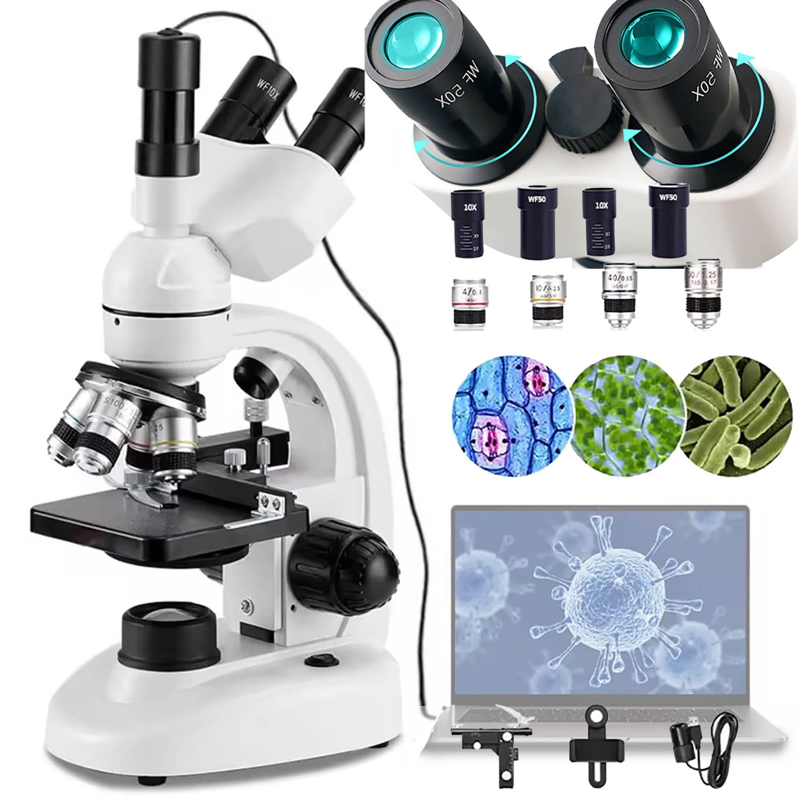 Professional Binocular Microscope 12000x-30000x Magnification with Digital & Mobile Support - Includes Experiment Kit & Carrying Case - Perfect for Lab Research, Classroom Science & Home STEM Learning