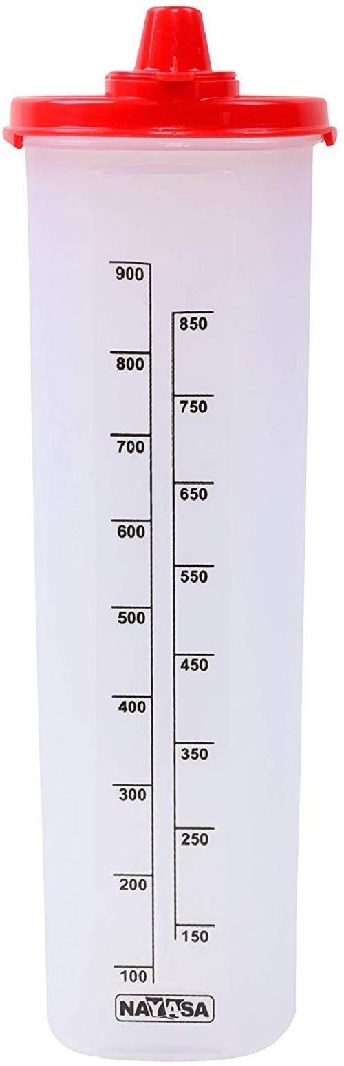 Nayasa Superplast 1 Liter Plastic Oil Dispenser with Non-Drip Spout - Red Kitchen Oil Bottle for Cooking, Frying & Salad Dressing - Pack of 1