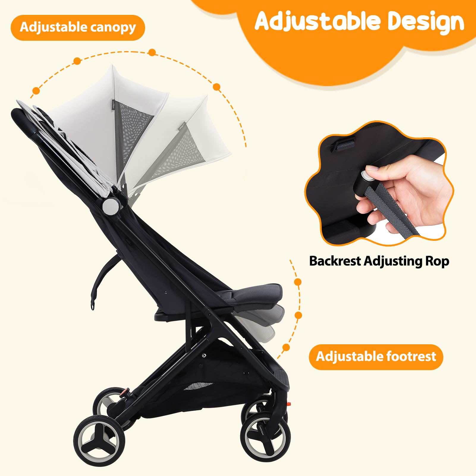 GAOMON Lightweight Compact Stroller - One-Hand Fold Travel Stroller for Airplane, Reclining Seat with Sun Canopy | Perfect for Travel, Shopping & Daily Use with Baby