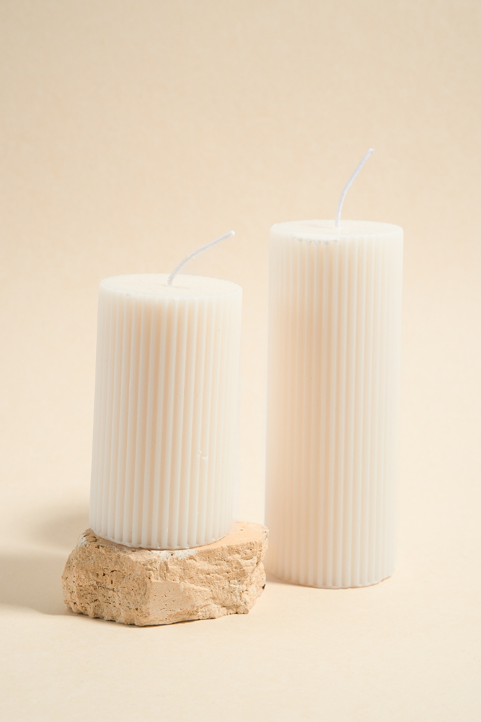 Handmade Soy Wax Ivory Candle with Flat Head and Ribbed Column Design - Perfect for Home Decor, Wedding Centerpieces, and Relaxing Aromatherapy