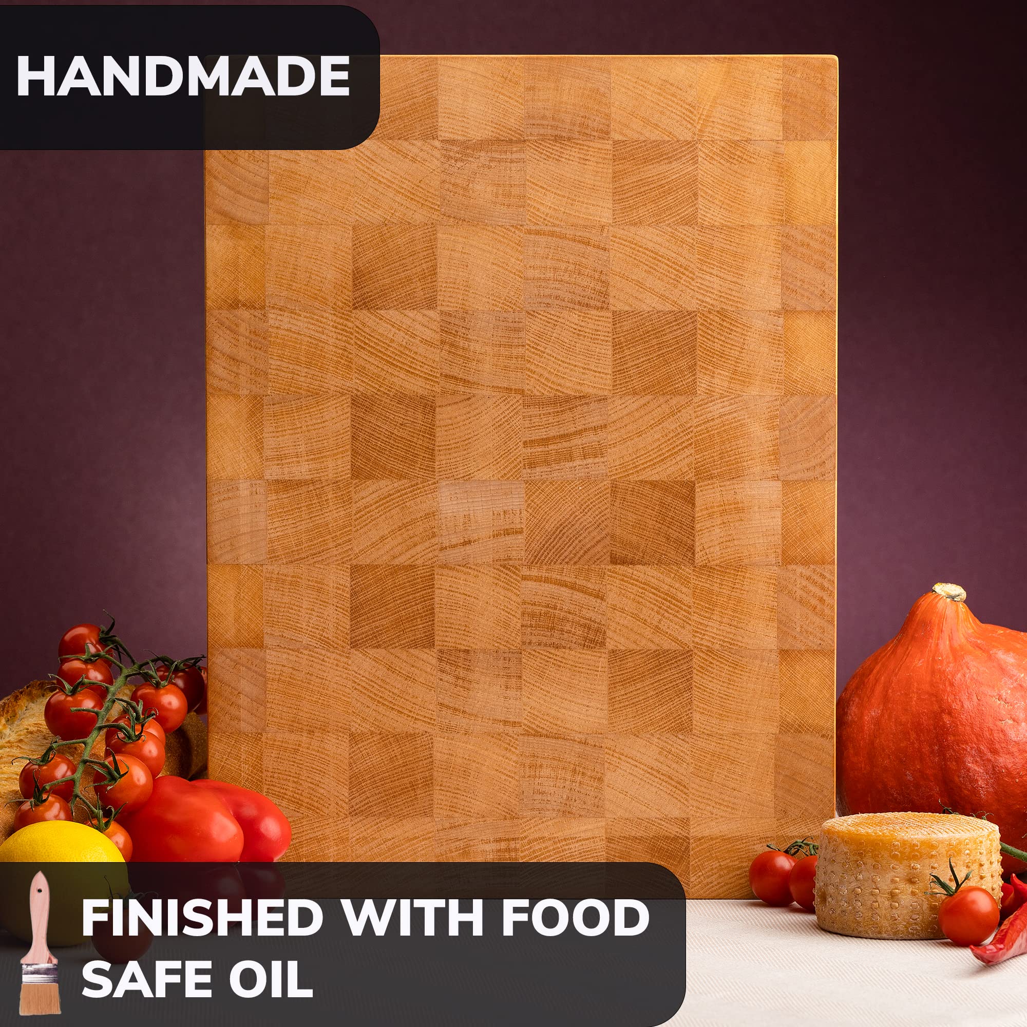 Premium 16x12 Inches Butcher Block Cutting Board - End Grain Beech Wood Chopping Board for Meat, Vegetables & Fruits - Extra Thick Large Kitchen Cutting Board - Perfect for Home Chefs & BBQ Enthusiasts