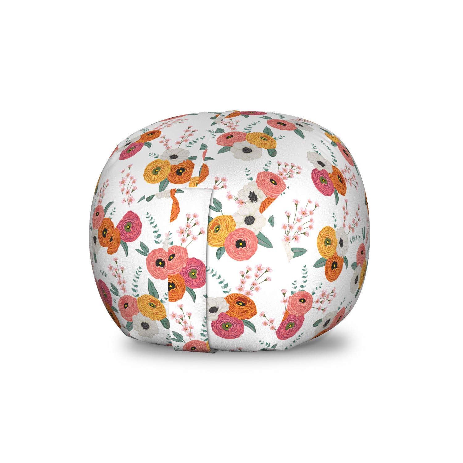 Ambesonne Floral Toy Storage Bag Chair - Blooming Ranunculus, Eucalyptus & Alstroemeria Pattern - Washable Stuffed Animal Organizer for Kids Room - Small Multicolor Kids Furniture for Bedroom & Playroom