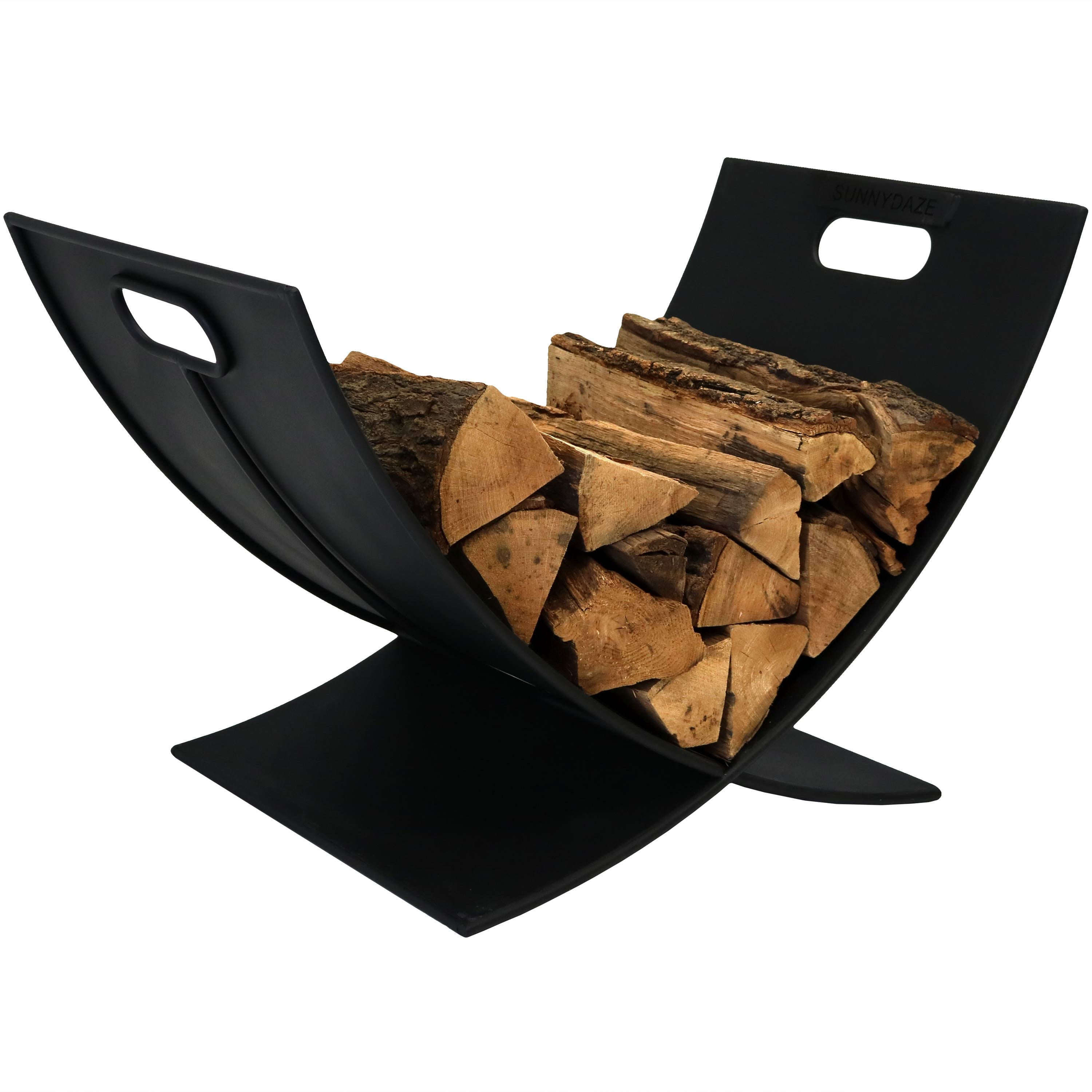 Sunnydaze Black Steel Curved Firewood Log Holder - 30 Inch Rustic Fireplace Accessory for Indoor & Outdoor Use - Perfect for Fire Pits, Camping, and Home Decor