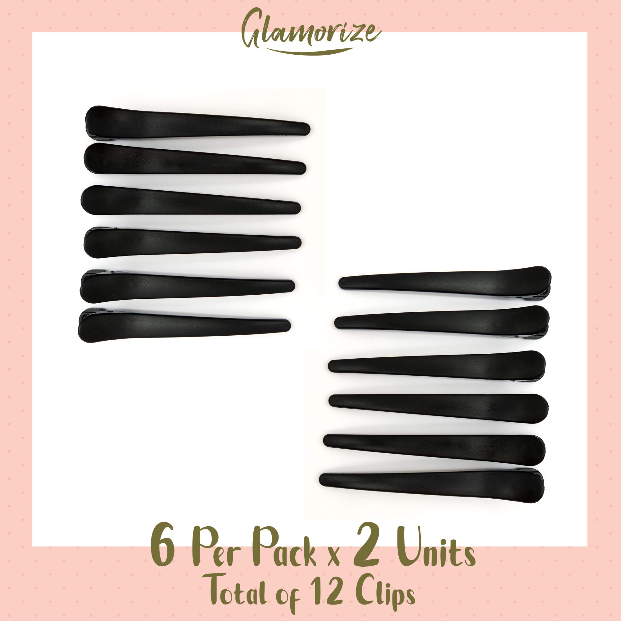 Glamorize Black Plastic Crocodile Hair Clips - 12-Pack Hairdresser Sectioning Clips for Styling | Includes Free E-Book with Hair Styling Tips | Perfect for Salons, DIY Hairstyles & Hair Sectioning