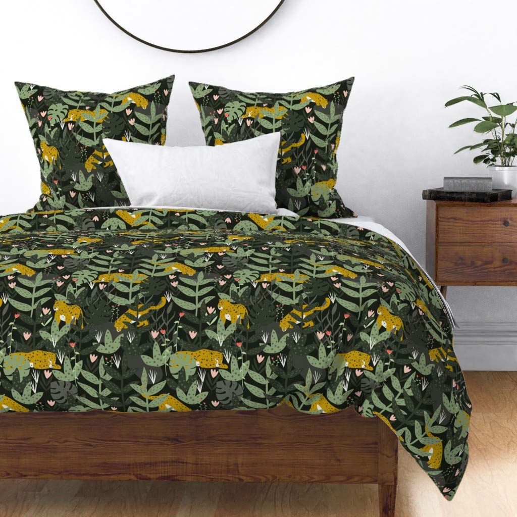 Premium Spoonflower Cotton Sateen Duvet Cover King/California King - Endangered Leopard Animal Jungle Print Custom Bedding Set | Eco-Friendly Home Decor for Modern Bedroom & Guest Room