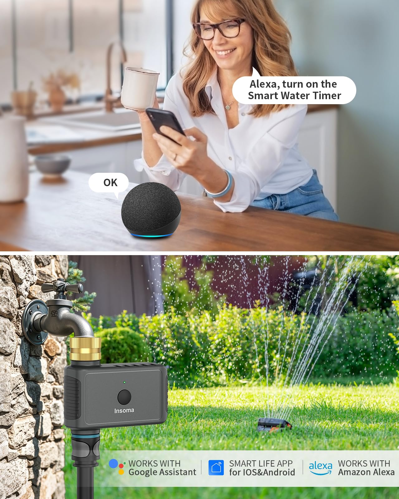 Smart WiFi Hose Timer with Brass Inlet - 1 Zone Automatic Watering System, Wireless Sprinkler Timer with Remote Control via 2.4Ghz WiFi, Works with Alexa & Google Assistant for Voice/App Control - Perfect for Lawns, Gardens, Yards & Outdoor Plant Irrigation