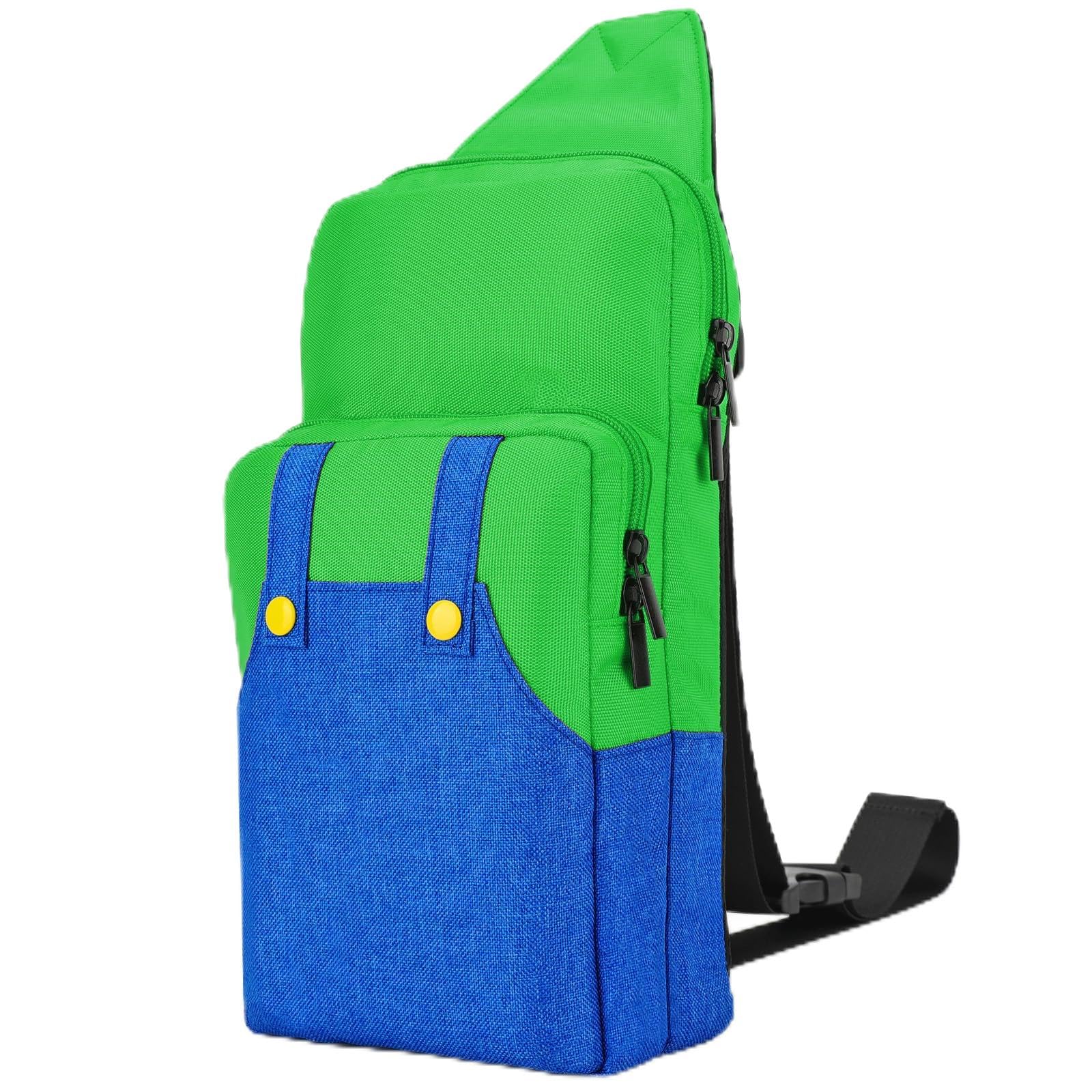 Nintendo Switch/Lite/OLED Travel Bag - Portable Sling Crossbody Shoulder Backpack for NS Console, Charging Dock, Joy-Cons & Accessories (Green & Blue) | Perfect for Gaming on the Go, Travel & Daily Commute