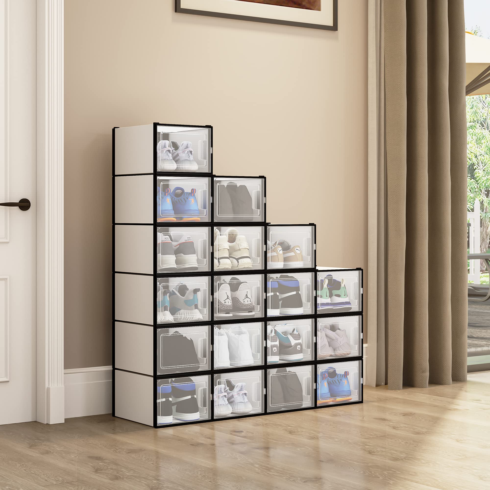 YITAHOME XL Shoe Storage Box - Set of 18 Stackable Shoe Organizers with Drawers, Clear Plastic Shoe Box Containers for Closet Organization | Perfect for Sneakers, Boots & Seasonal Shoe Storage