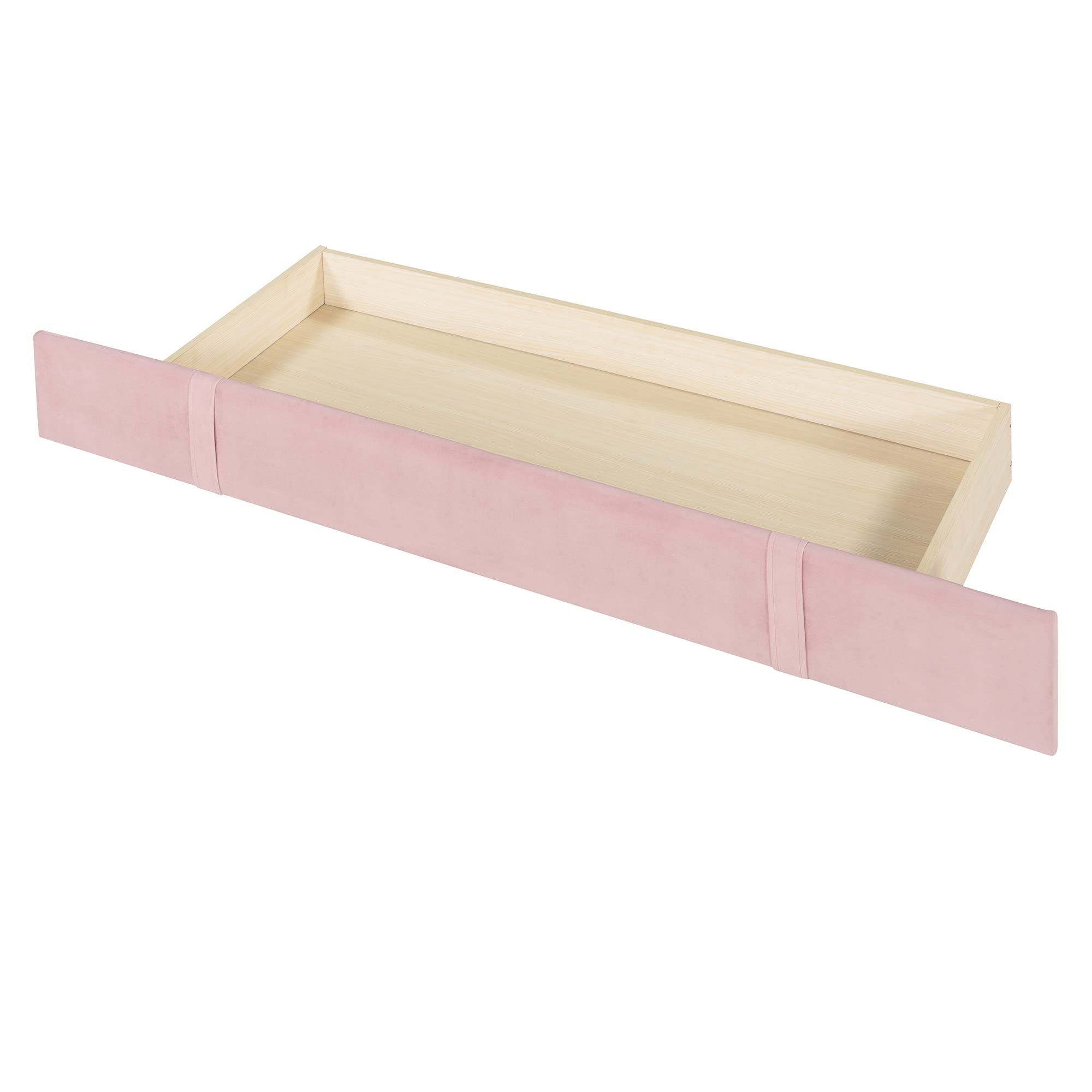P PURLOVE Queen Size Velvet Upholstered Platform Bed Frame with Wingback Headboard & Storage Drawer - No Box Spring Needed, Easy Assembly (Pink) | Modern Bedroom Furniture for Small Spaces & Guest Rooms