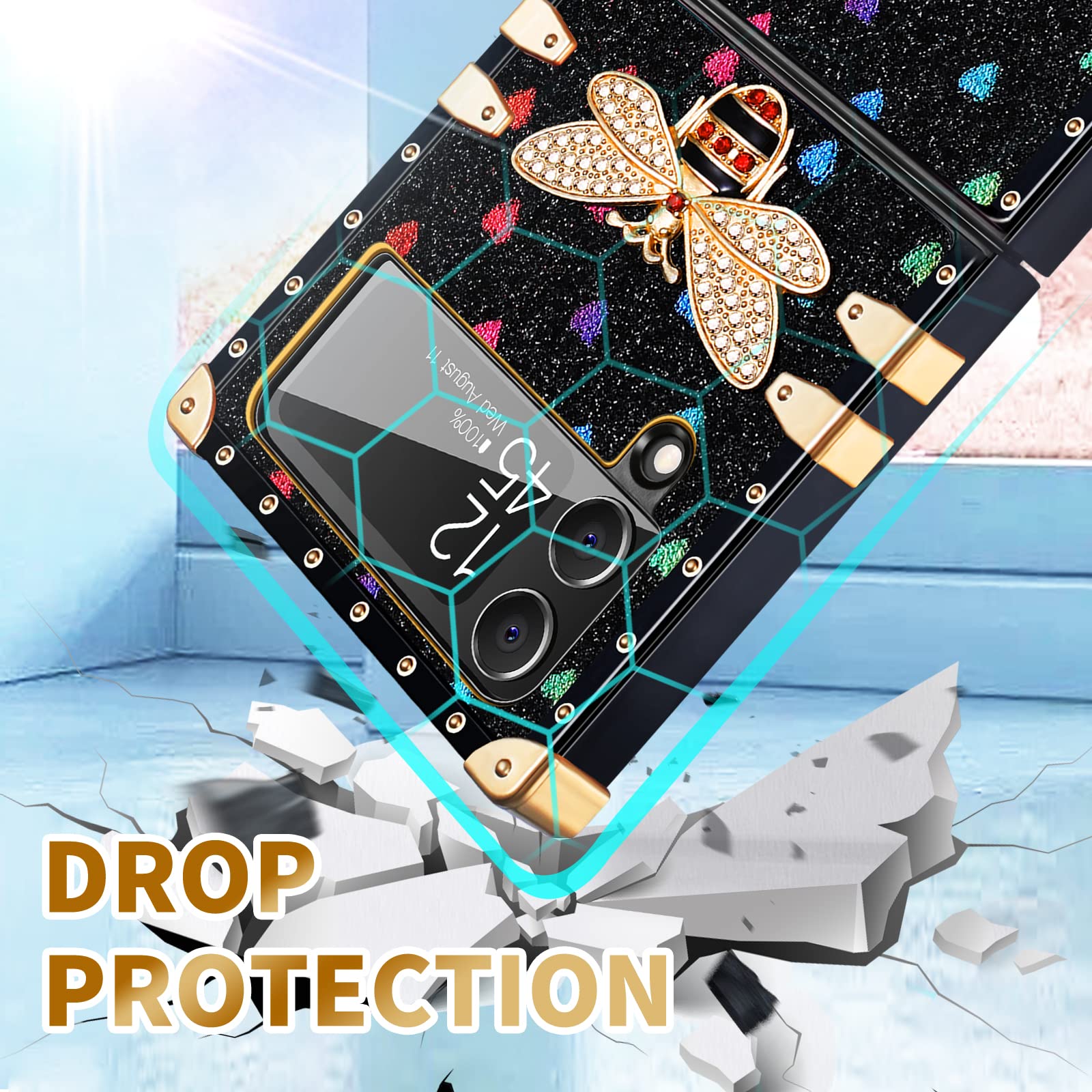 Samsung Galaxy Z Flip 3 Case with Ring Stand - Stylish Bee Design for Women | Perfect for Work & Travel