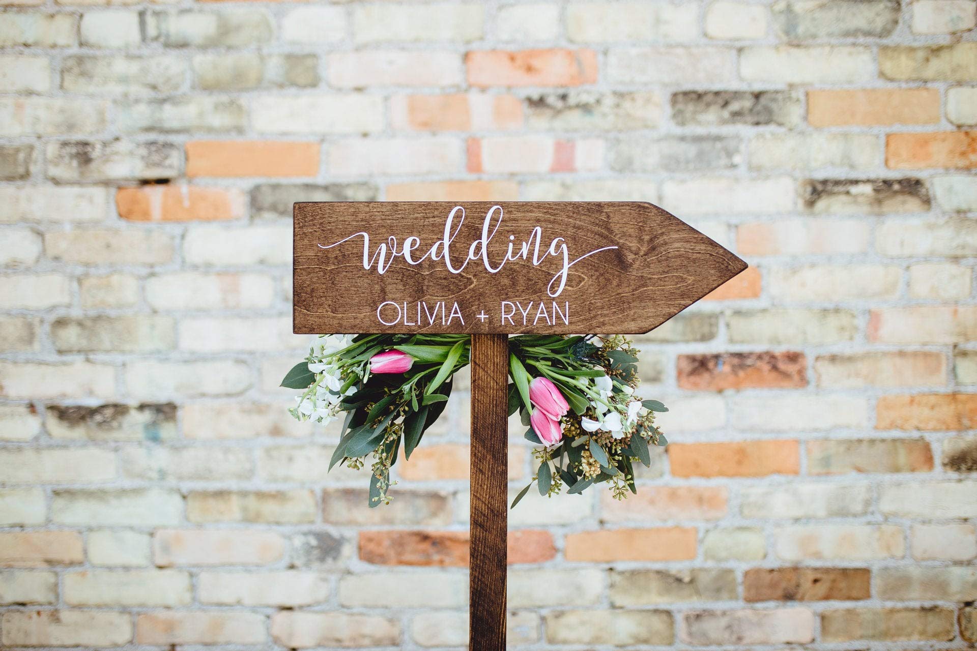 Personalized Rustic Wood Wedding Arrow with Stake - Handmade Ceremony Sign for Rustic Weddings, Barn Weddings & Outdoor Events - Perfect for Aisle Decor, Photo Props & Reception Signage
