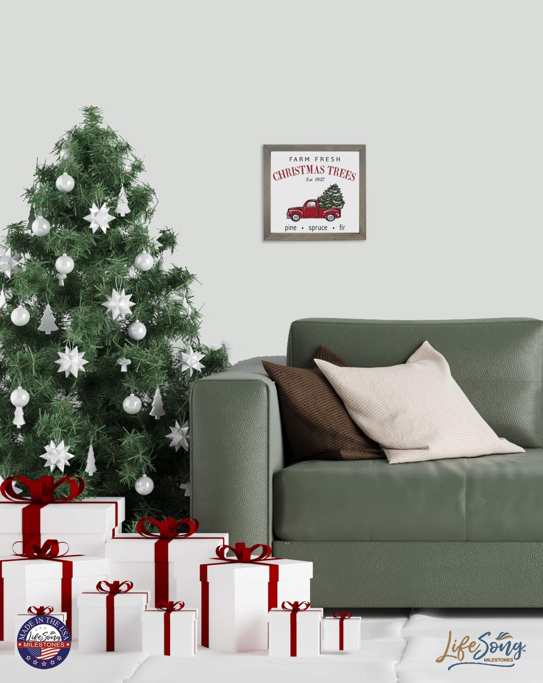 LifeSong Milestones Christmas Shadow Box Frame - 11.5x11.5 Inch Grey Holiday Decor for Home, Farmhouse Style Wall Art | Perfect Christmas Gift & Festive Home Decoration for Living Room, Bedroom, or Office