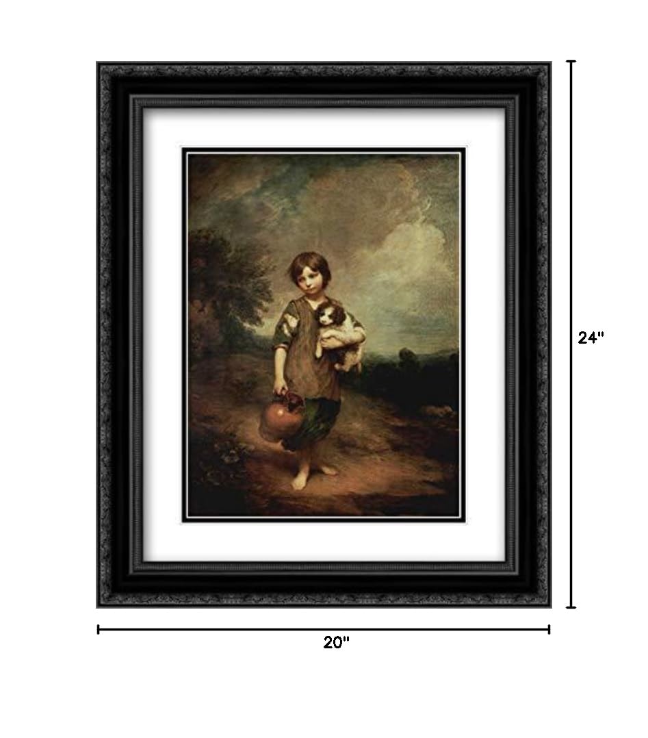 Thomas Gainsborough 'A Peasant Girl With Dog And Jug' 20x24 Inch Museum Art Print - Black Ornate Frame with Double Matting - Perfect for Living Room, Bedroom or Office Wall Decor