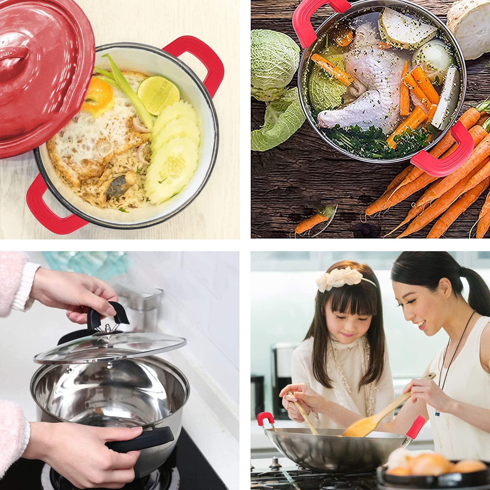 4-Piece Silicone Hot Handle Holders - Heat Resistant, Non-Slip Pot Handle Covers for Pans, Pots & Woks - Perfect for Cooking, Grilling & Serving Hot Dishes Safely