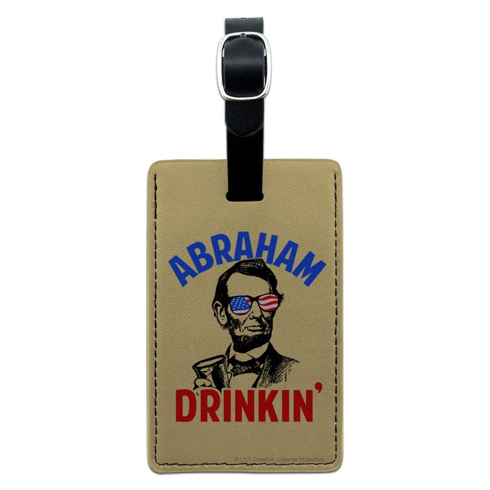 Funny Abraham Drinkin' Lincoln Leather Luggage Tag - Rectangle ID Card Holder for Passport, Travel & Suitcases - Perfect for Travelers, Business Trips & Vacation Accessories
