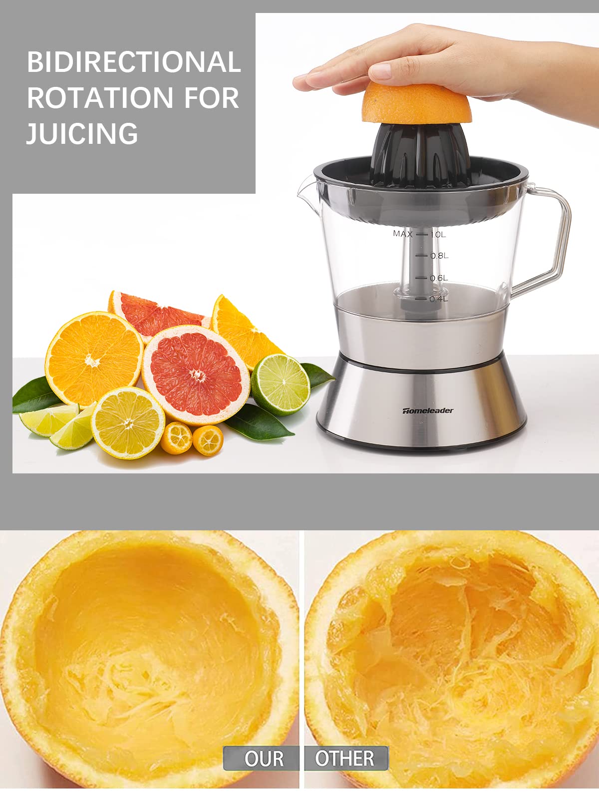Electric Citrus Juicer with Pulp Control - Automatic Orange, Lemon, Lime & Grapefruit Squeezer - Perfect for Fresh Juice, Cocktails & Healthy Breakfasts