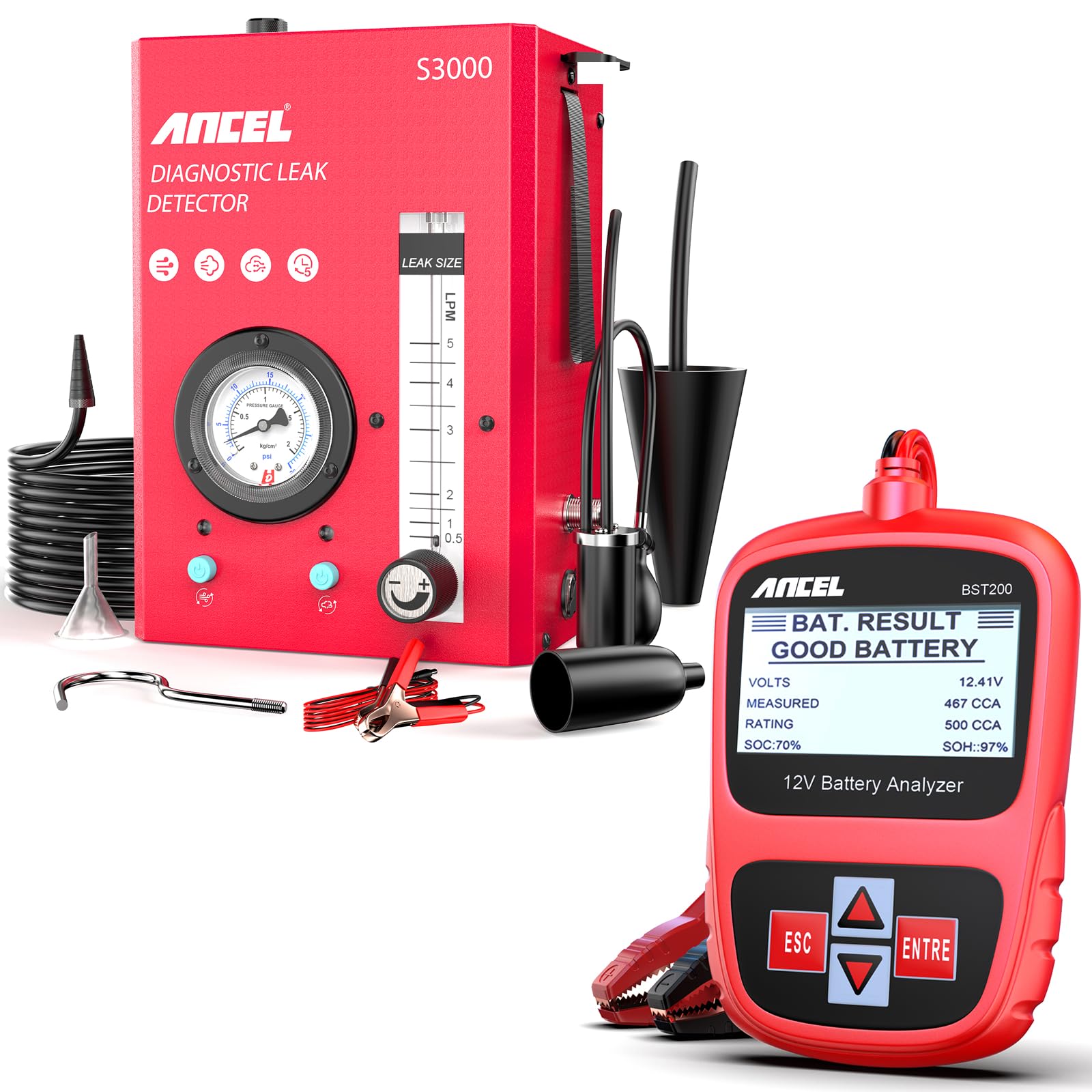 ANCEL S3000 & BST200 12V Car Battery Tester - Digital Automotive Battery Analyzer for Cars, Trucks, SUVs - Perfect for Home Mechanics & Auto Shops (Use for Battery Health Check, Voltage Test, Alternator Diagnosis)