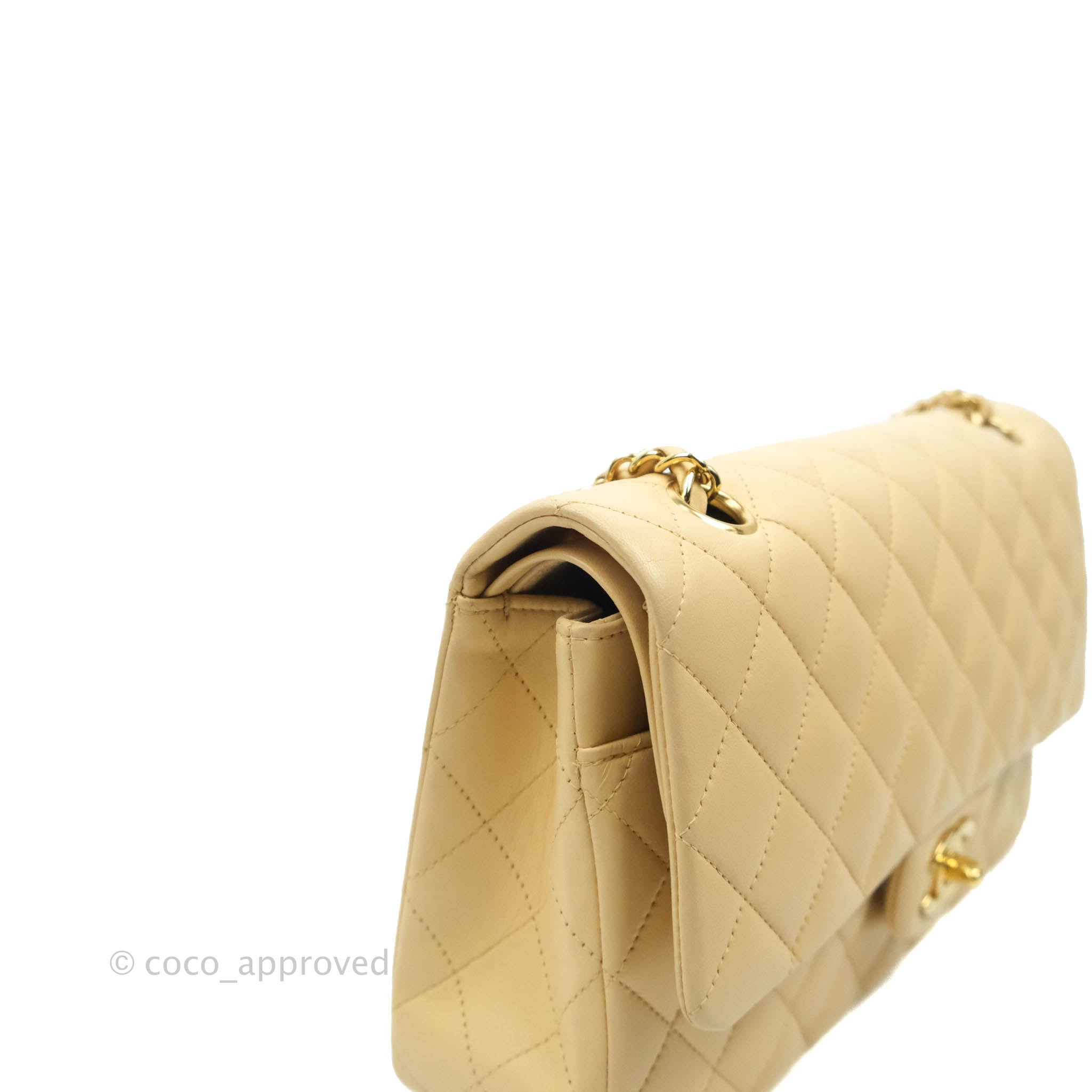Chanel Classic Medium Double Flap Bag in Beige Lambskin Leather with Gold Hardware - Luxury Designer Handbag for Women, Perfect for Work, Date Night & Special Occasions