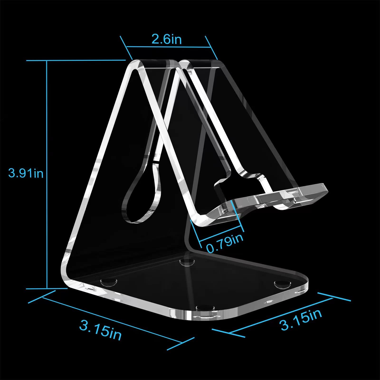 2 Pack Clear Acrylic Phone Stand for Desk - Universal Phone Holder Compatible with iPhone 13 Pro Max & Android Smartphones 4-10 Inches - Perfect Office & Home Desktop Accessory for Watching Videos & Video Calls