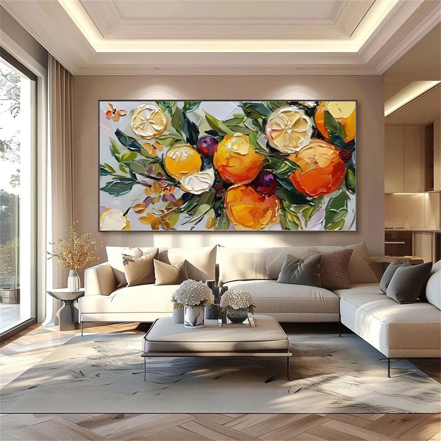 Beautiful Flower and Tree Painting #FT180 - Handmade Canvas Art for Home Decor, Living Room, Bedroom & Office Wall
