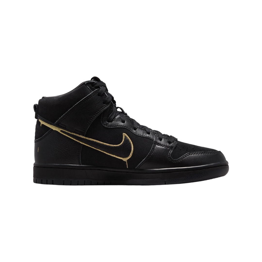 Nike SB Dunk Hi Sneakers - Black & Metallic Gold - Skateboarding Shoes for Men & Women - Perfect for Streetwear & Casual Fashion
