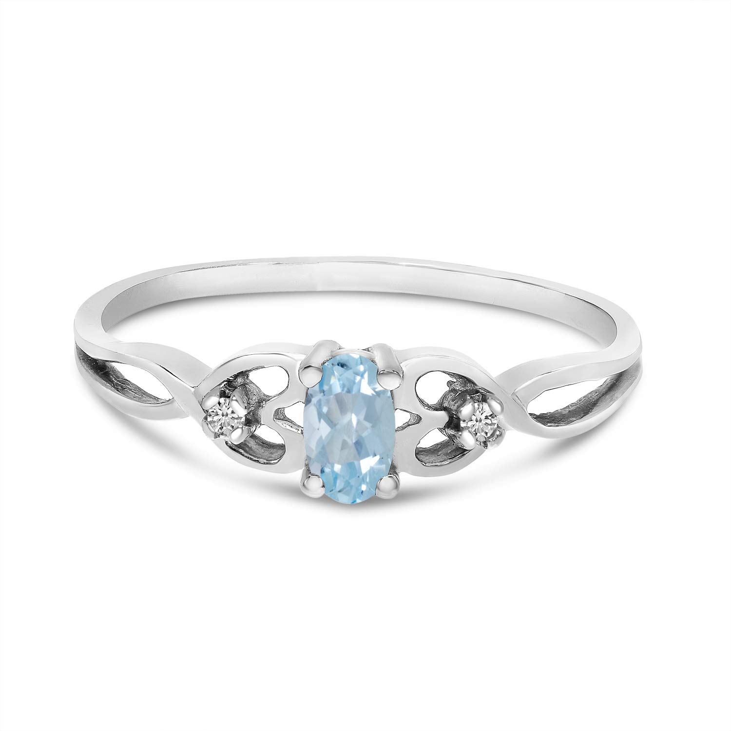 10K White Gold Oval Aquamarine and Diamond Engagement Ring for Women - Elegant Wedding, Anniversary, or Promise Jewelry Gift