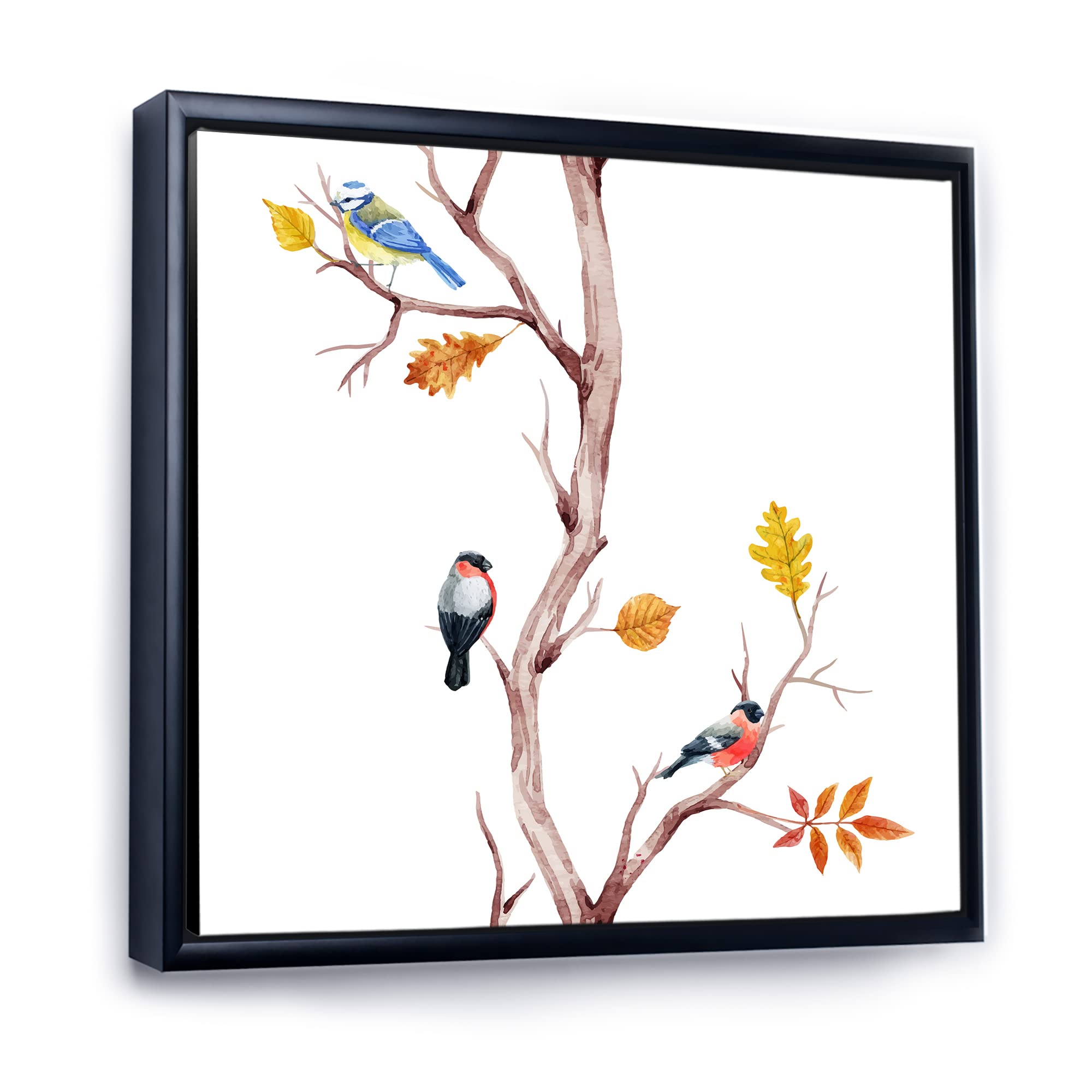 DesignQ Little Birds on Tree Branches IV - Traditional Framed Canvas Wall Art Print for Living Room, Bedroom & Office Decor
