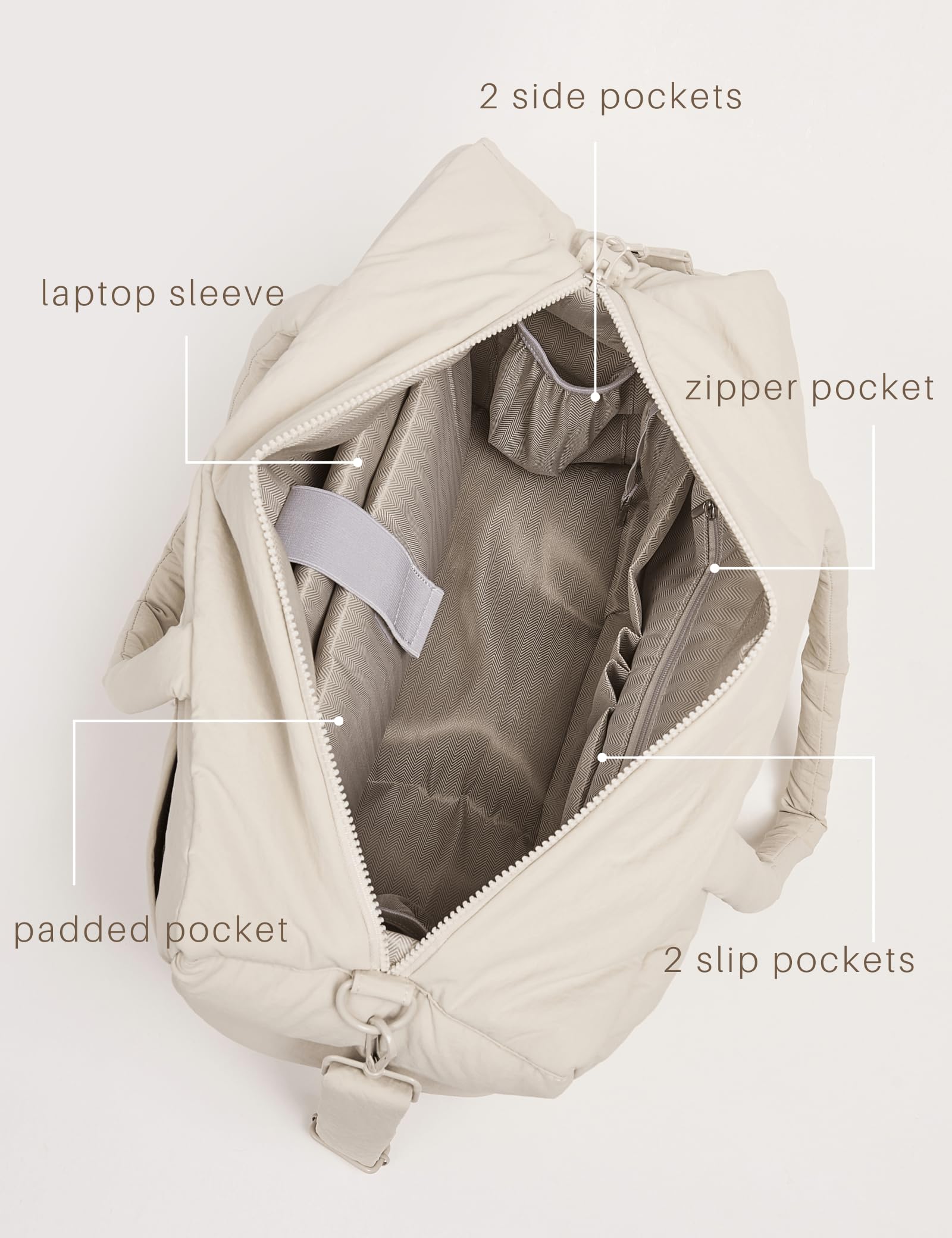 Quilted Puffer Tote Bag with Laptop Compartment - Work, Gym & Travel Carry-On