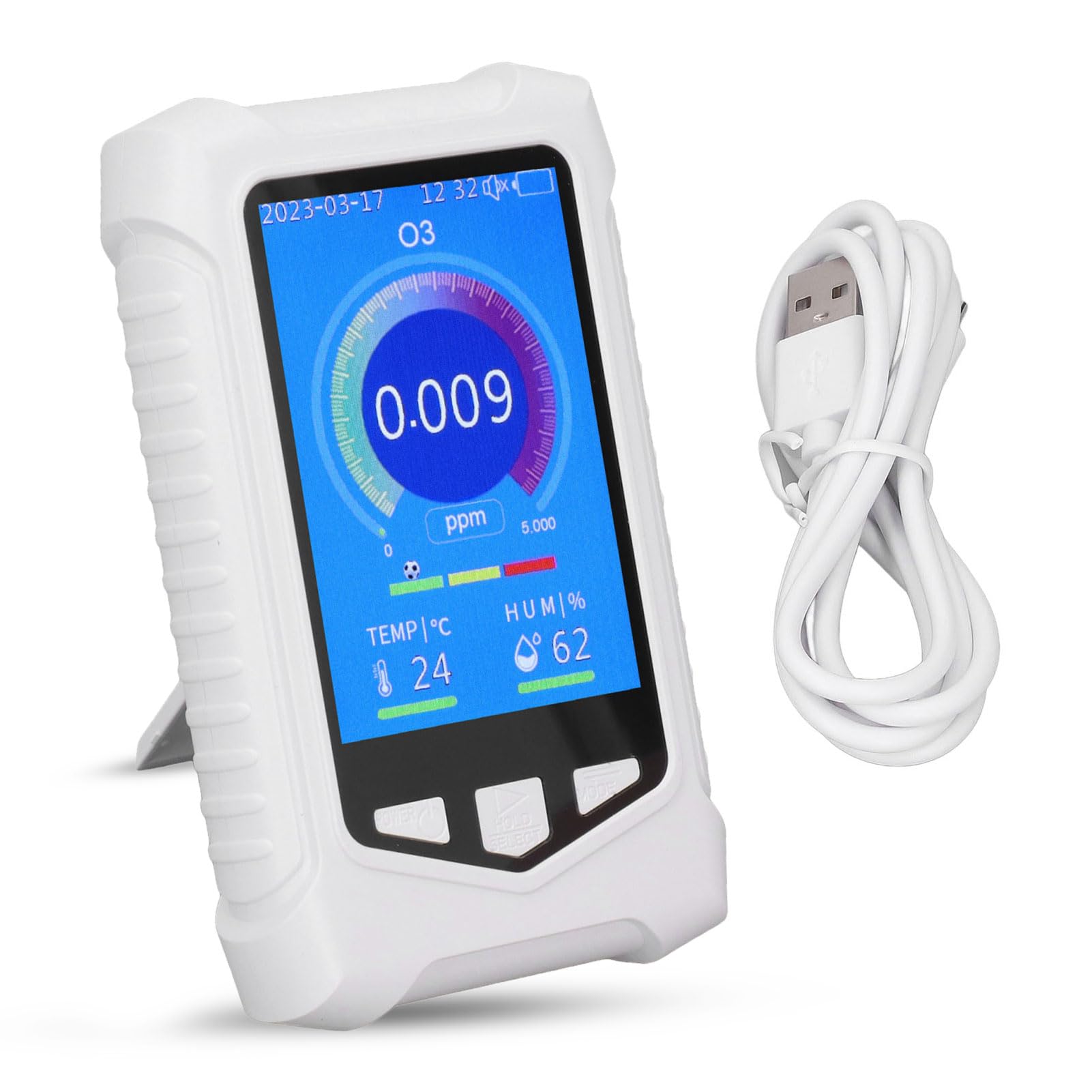 3-in-1 Air Quality Monitor with Ozone Detector, Temperature & Humidity Sensor - Portable USB Rechargeable O3 Gas Meter for Home, Office & Travel - Perfect for Indoor Air Pollution Testing & Smart Home Monitoring