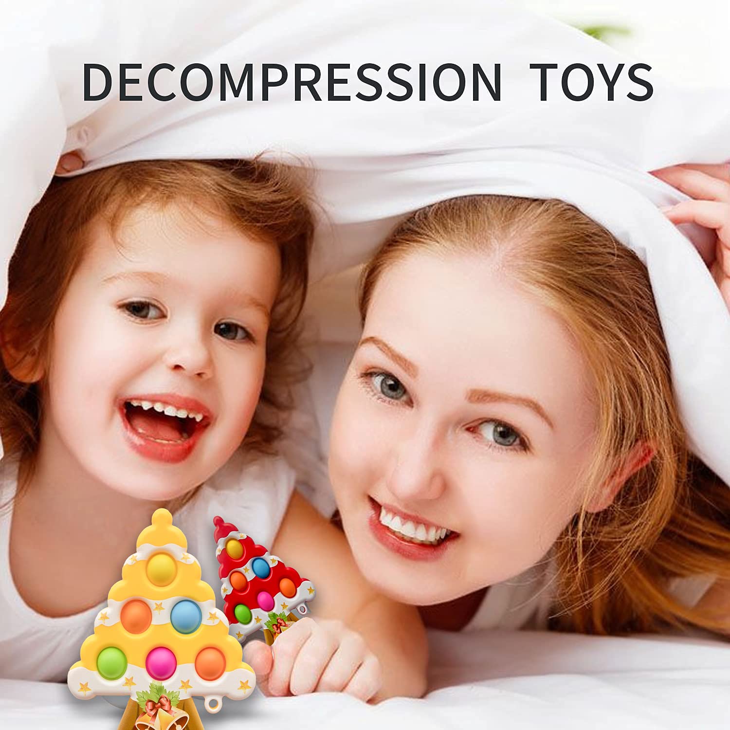Fidget Toys for Adults & Kids - 3PCS Christmas Tree Sensory Push Pop Bubble Poppers - Stress Relief & Anxiety Relief Toys for Classroom, Office, Travel