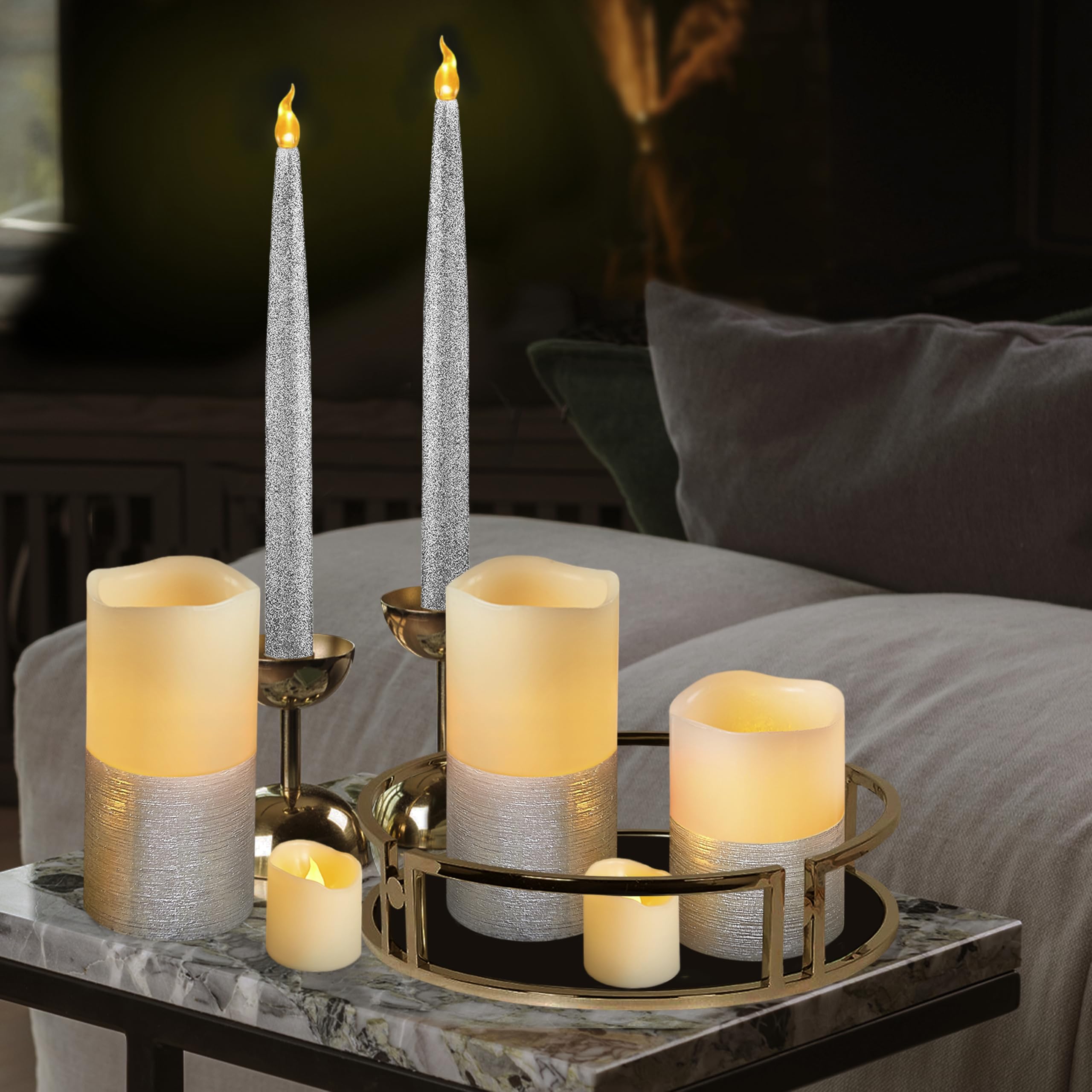 Flameless Candles with Remote & Timer - Silver Battery Operated for Christmas Decor