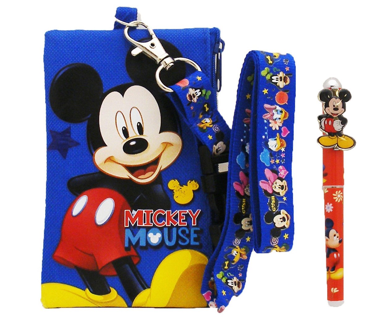 Disney Mickey Mouse Lanyard with Detachable Wallet & Pen - Stylish ID Badge Holder for Work, School, and Theme Park Visits