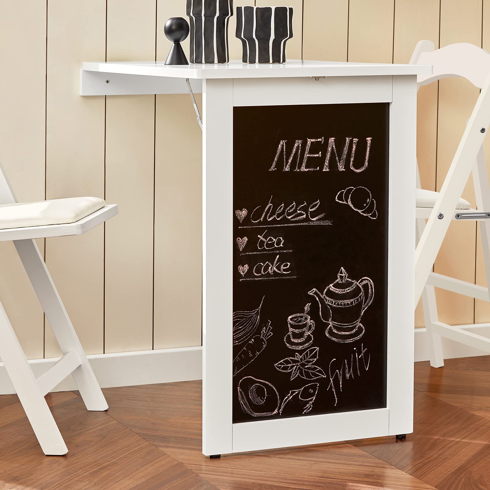 SoBuy Murphy Desk Wall-Mounted Folding Table - Space Saving Floating Desk with Chalkboard for Kitchen, Dining & Home Office - White FWT20-W - Perfect for Small Apartments & Compact Workspaces
