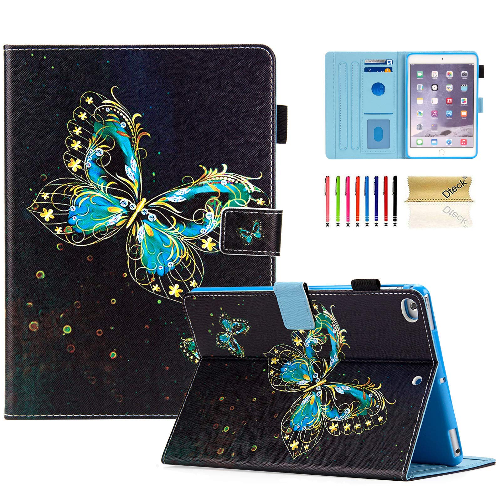 Premium PU Leather Wallet Case for iPad 9.7-inch (2018/2017) - Compatible with iPad Air, Air 2, 6th & 5th Gen - Auto Wake/Sleep Function - Golden Butterfly Design - Perfect for Work, Travel & Home Use